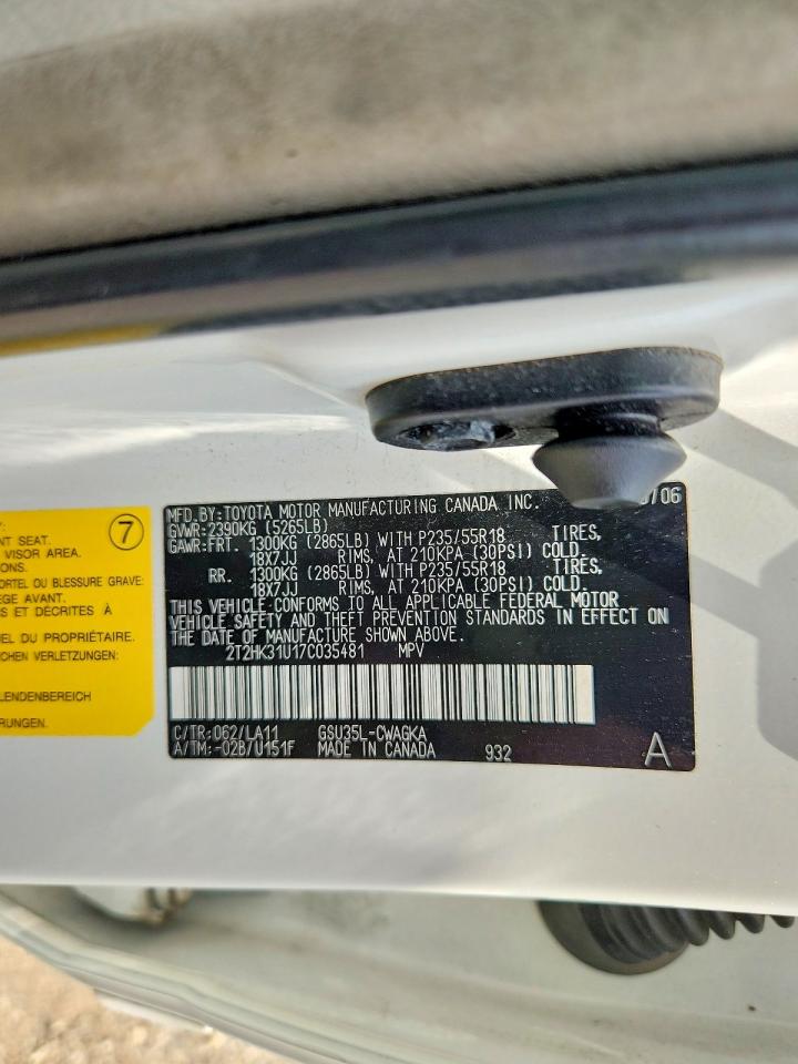 2007 Lexus Rx 350 White vin: 2T2HK31U17C035481