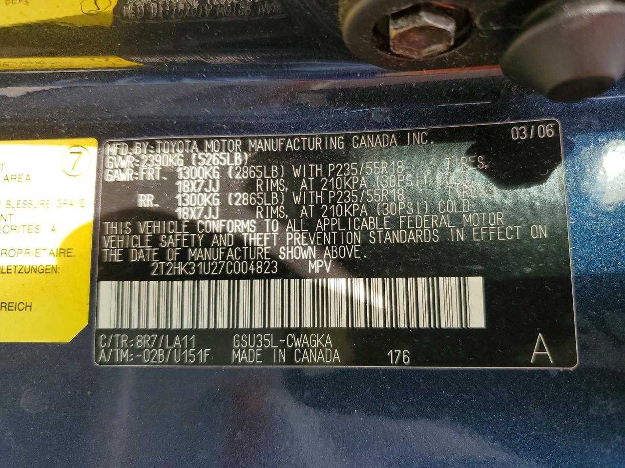 2007 Lexus Rx 350 Blue vin: 2T2HK31U27C004823