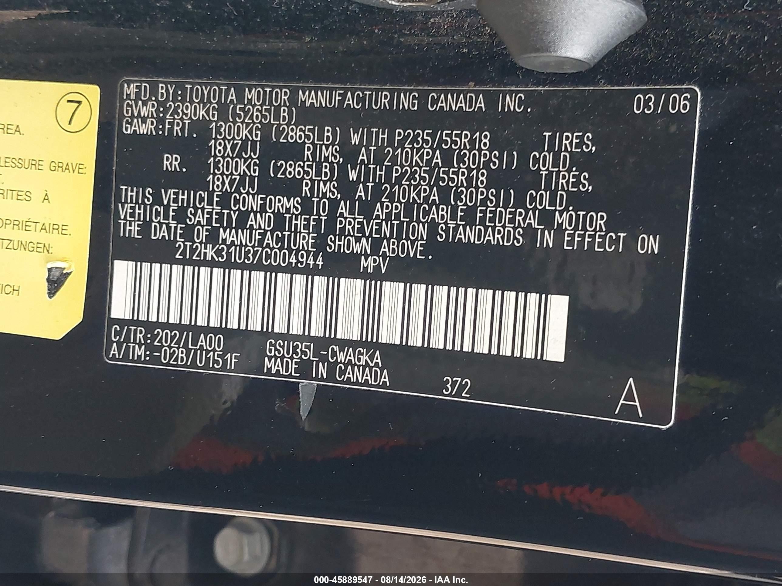 2007 Lexus Rx 350   Black vin: 2T2HK31U37C004944
