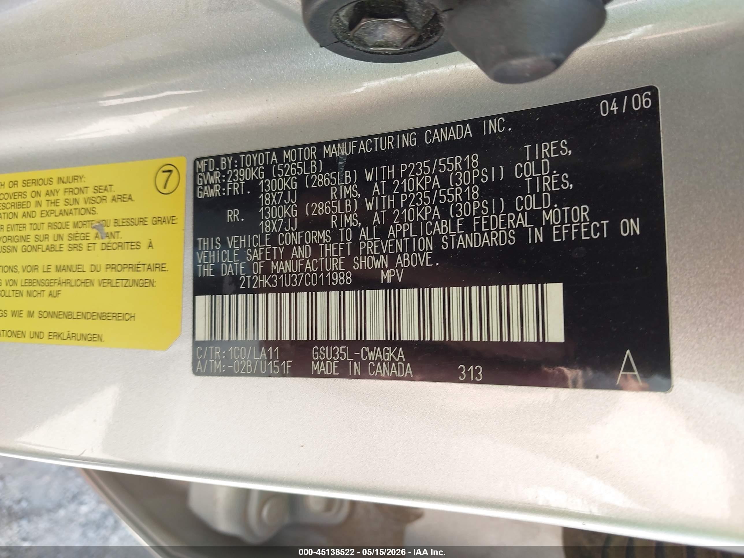 2007 Lexus Rx 350 Silver vin: 2T2HK31U37C011988