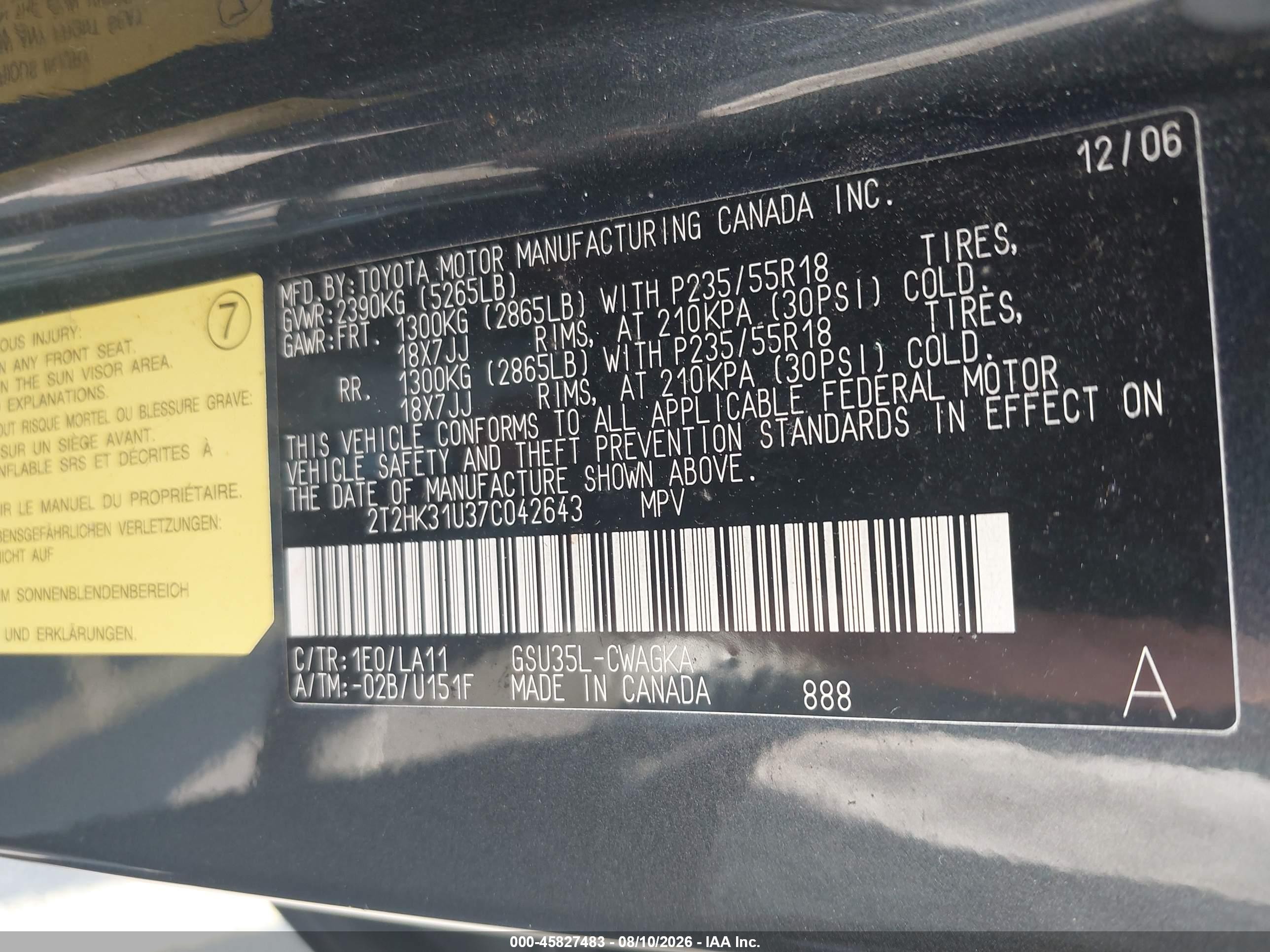 2007 Lexus Rx 350   Gray vin: 2T2HK31U37C042643