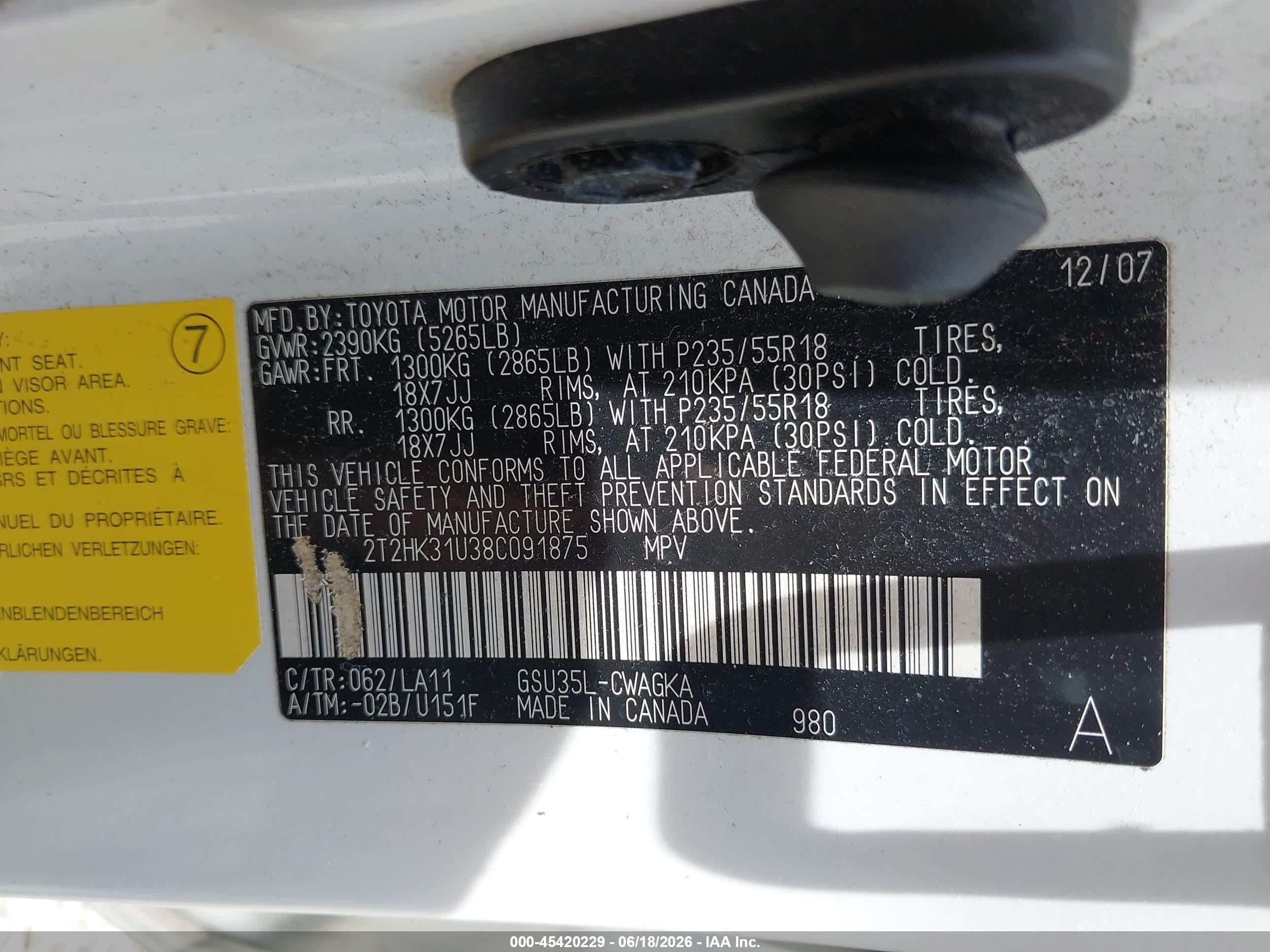2008 Lexus Rx 350 White vin: 2T2HK31U38C091875