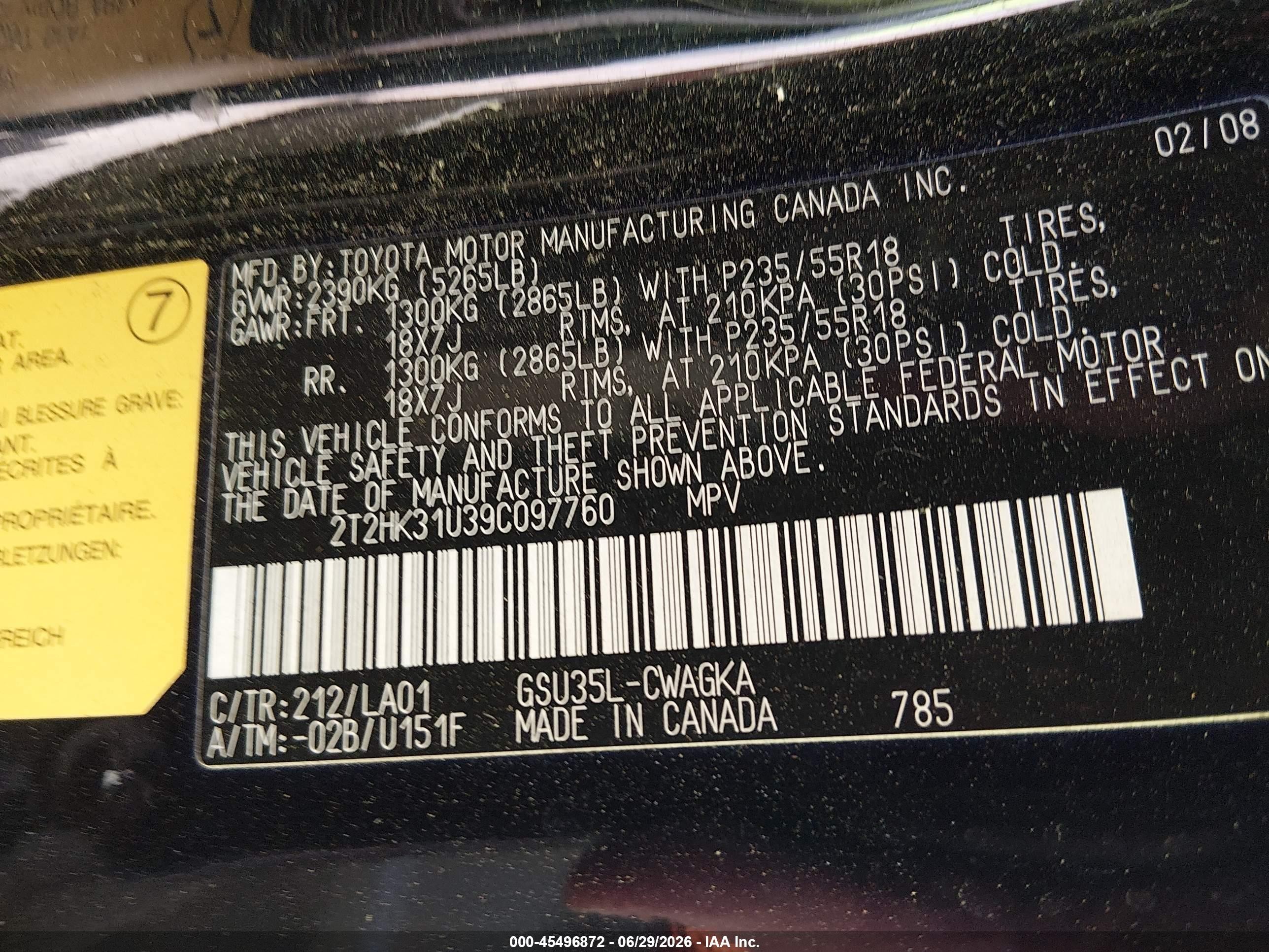 2009 Lexus Rx 350   Black vin: 2T2HK31U39C097760