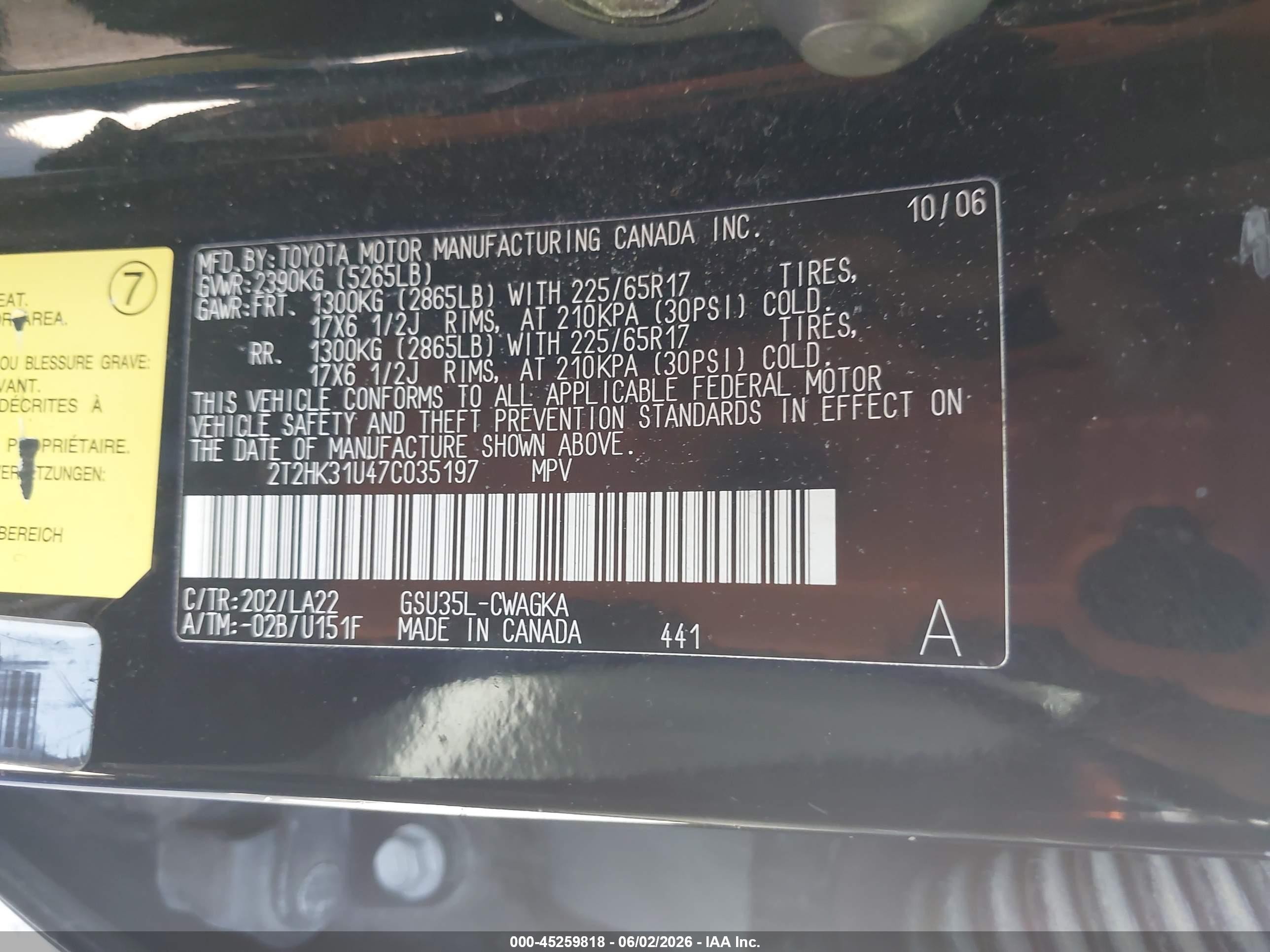 2007 Lexus Rx 350   Black vin: 2T2HK31U47C035197