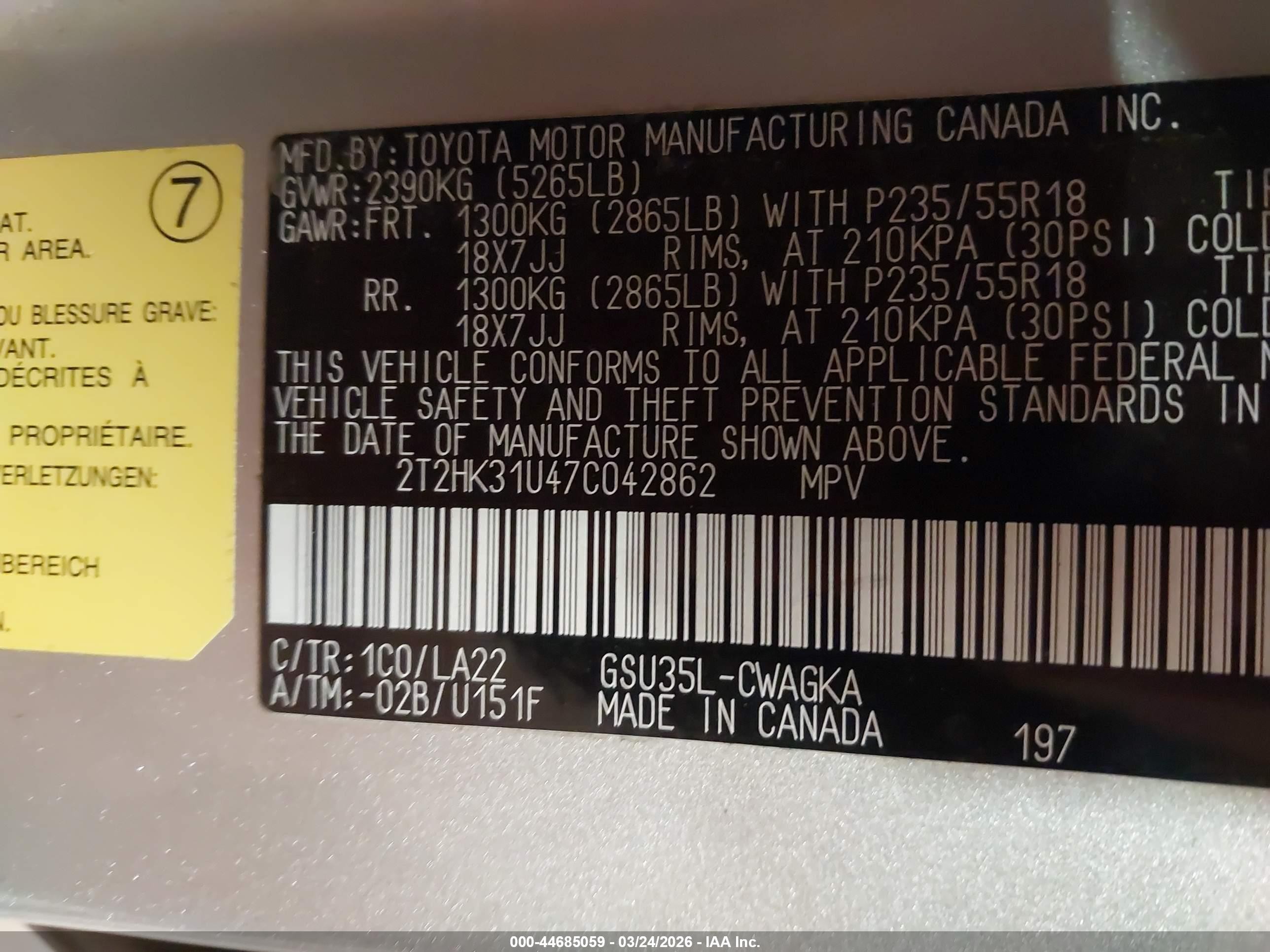 2007 Lexus Rx 350 Серебряный vin: 2T2HK31U47C042862