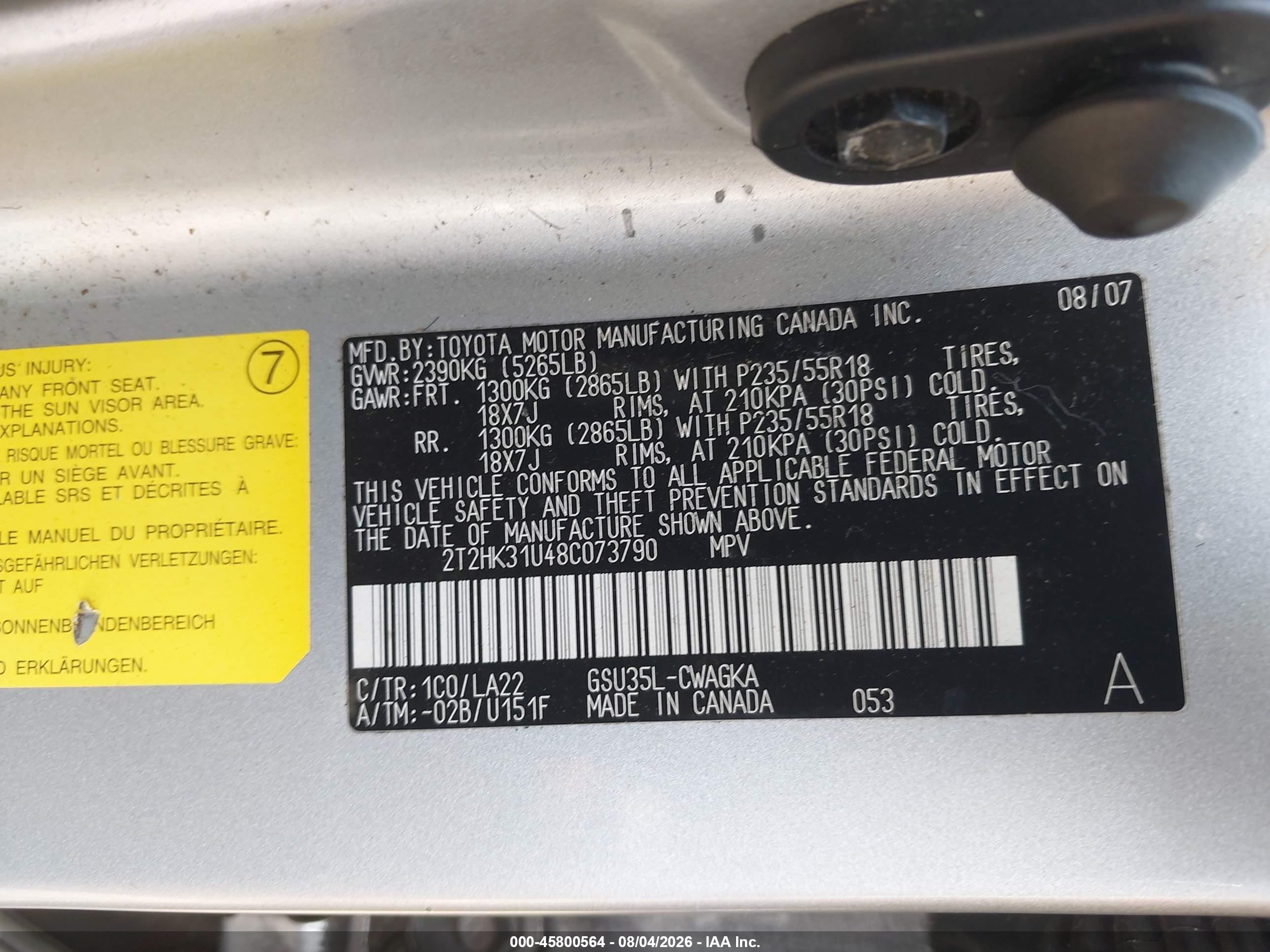 2008 Lexus Rx 350   Silver vin: 2T2HK31U48C073790