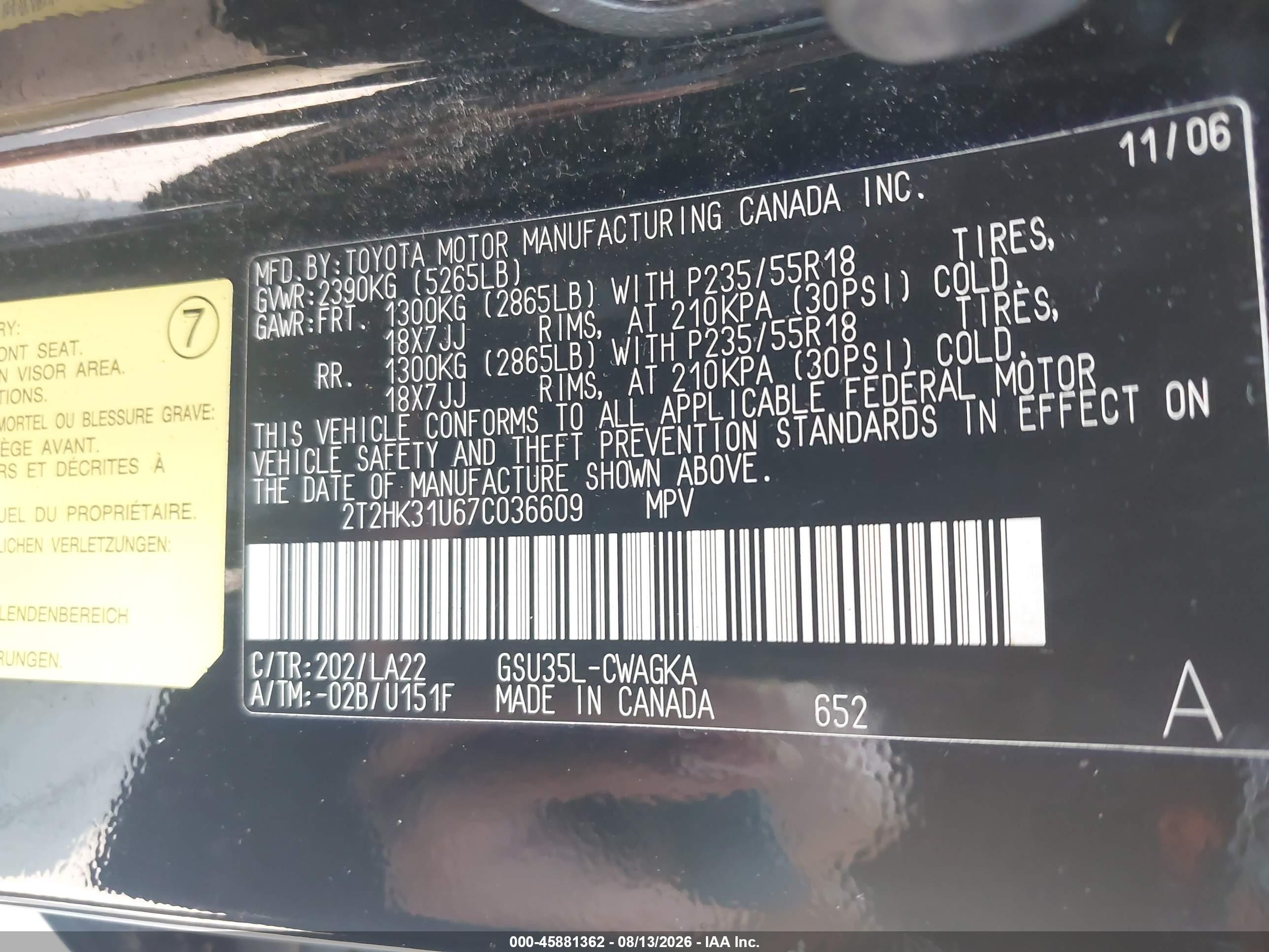 2007 Lexus Rx 350   Черный vin: 2T2HK31U67C036609