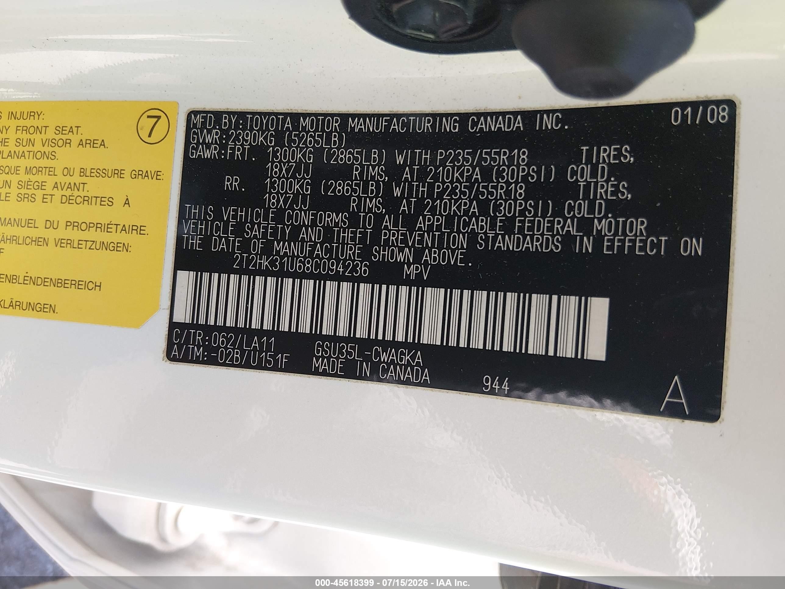 2008 Lexus Rx 350 White vin: 2T2HK31U68C094236