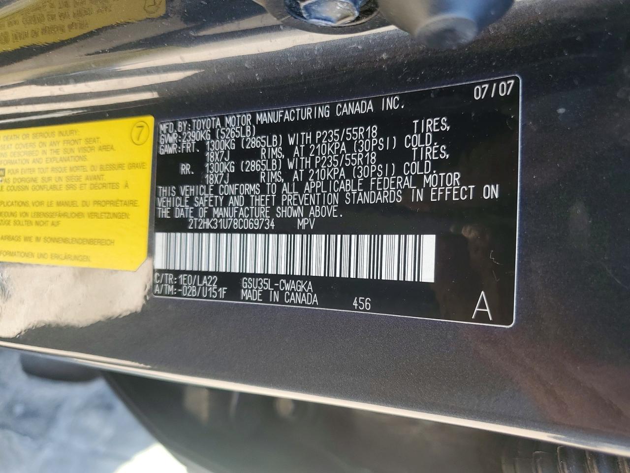 2008 Lexus Rx 350 Charcoal vin: 2T2HK31U78C069734
