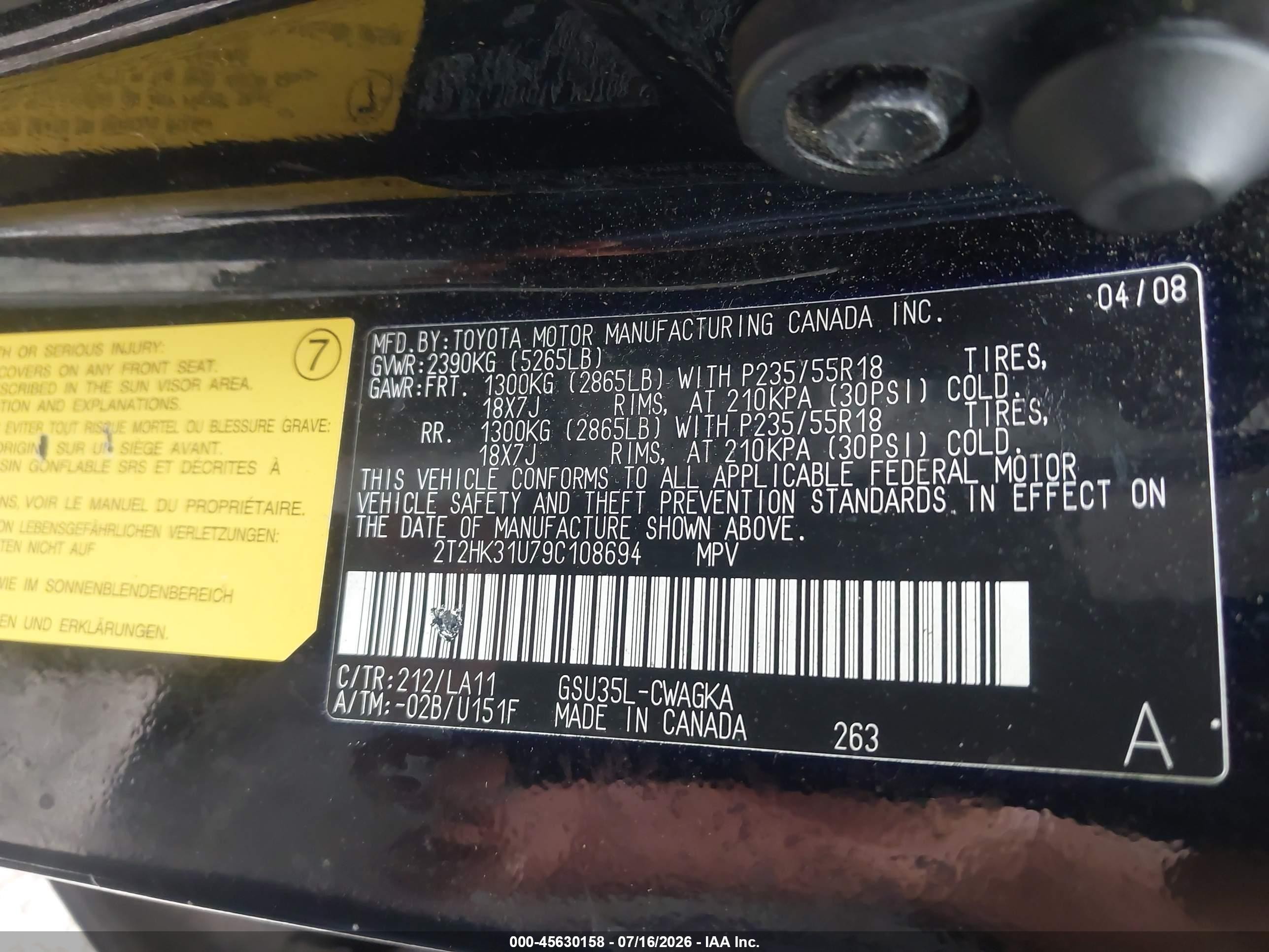 2009 Lexus Rx 350   Black vin: 2T2HK31U79C108694