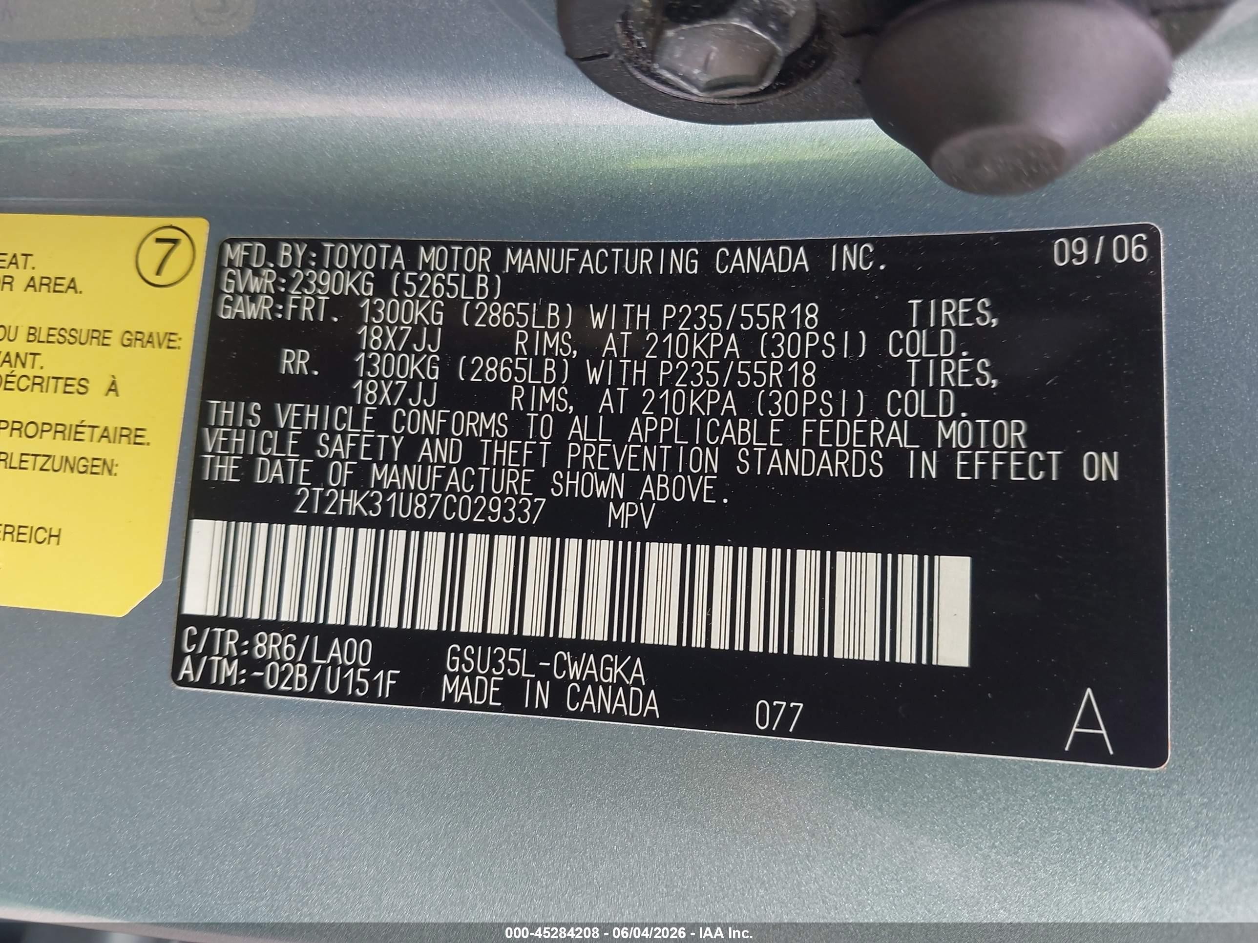 2007 Lexus Rx 350 Blue vin: 2T2HK31U87C029337