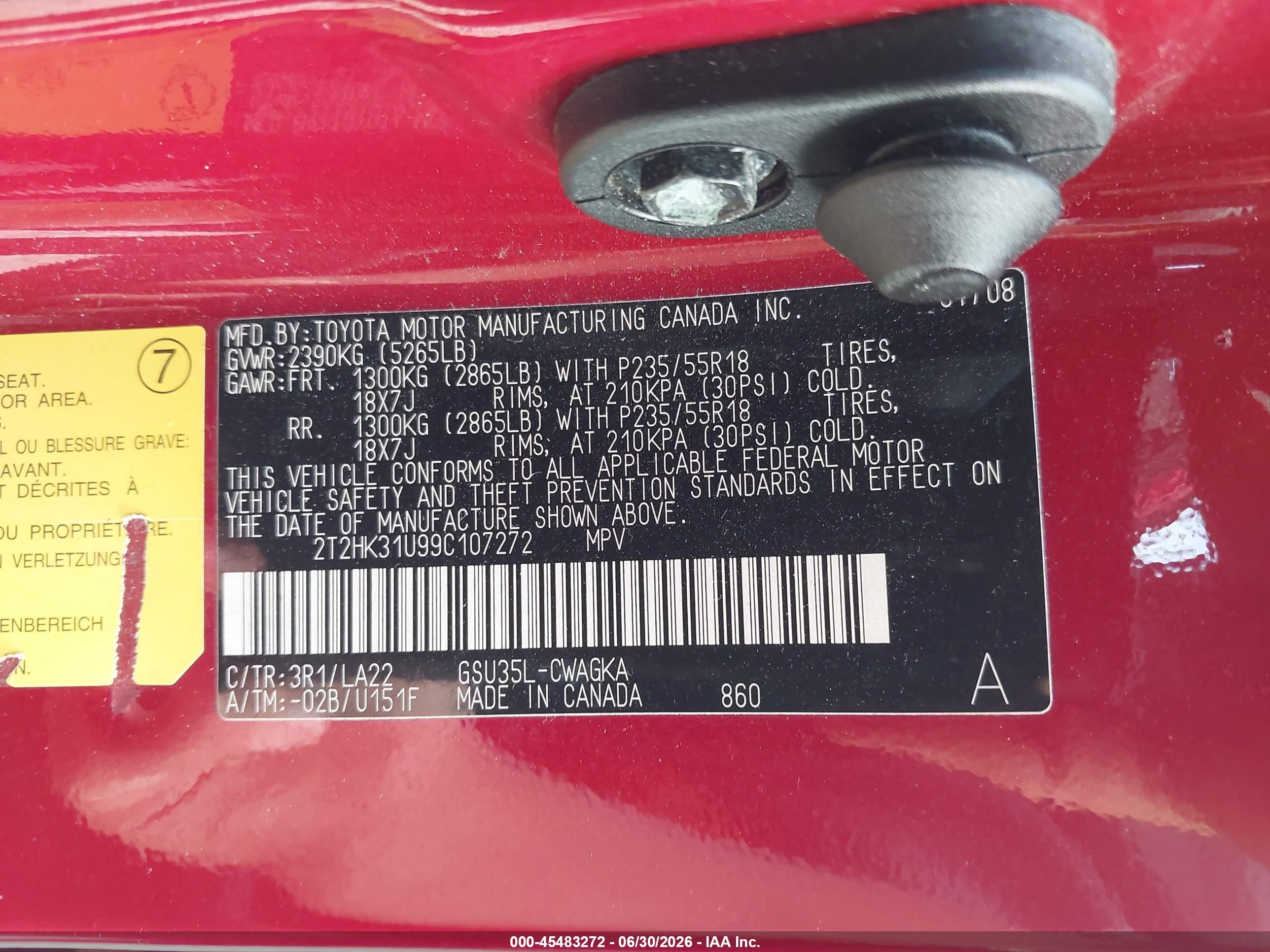 2009 Lexus Rx 350   Красный vin: 2T2HK31U99C107272