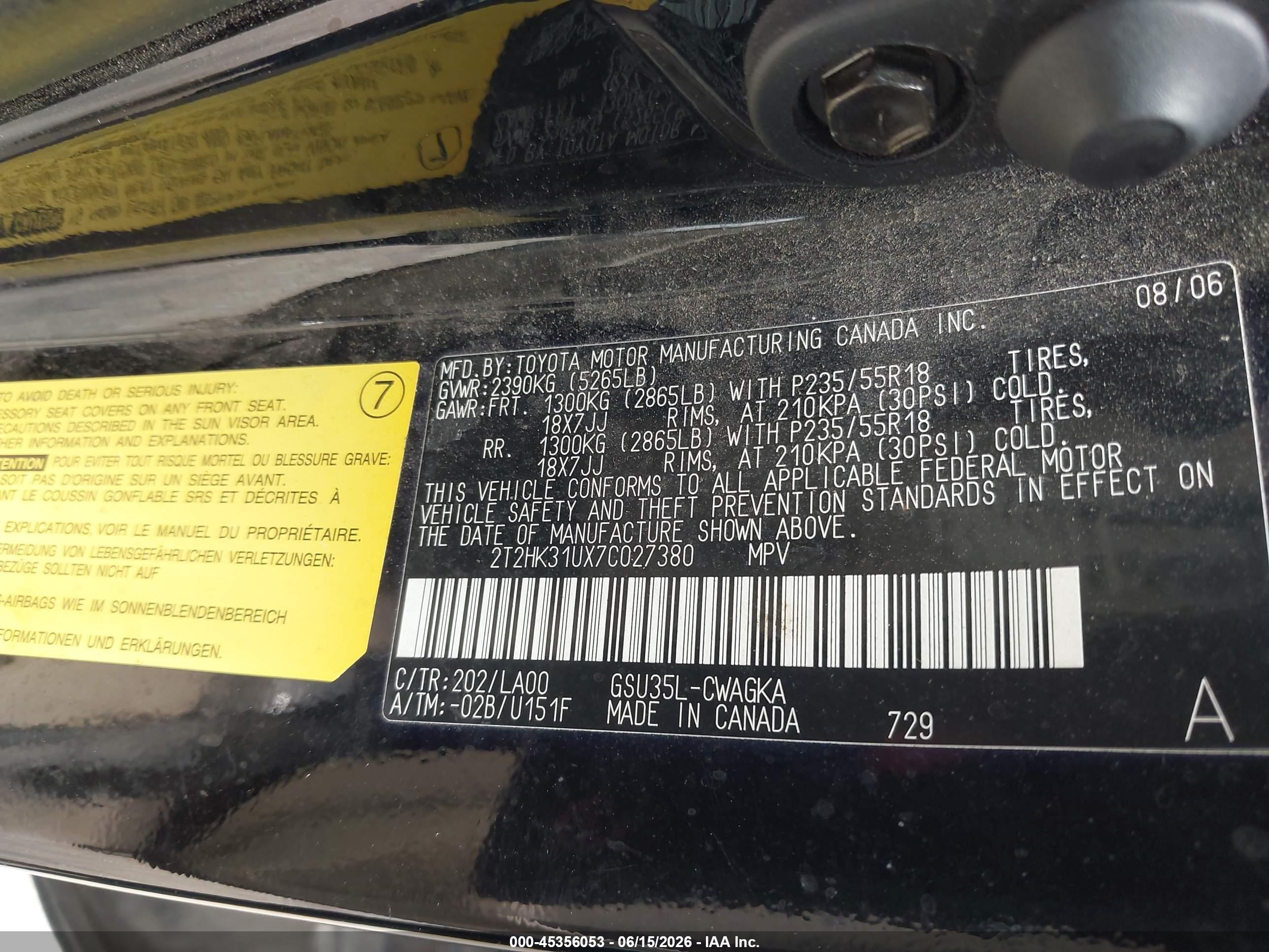 2007 Lexus Rx 350   Black vin: 2T2HK31UX7C027380
