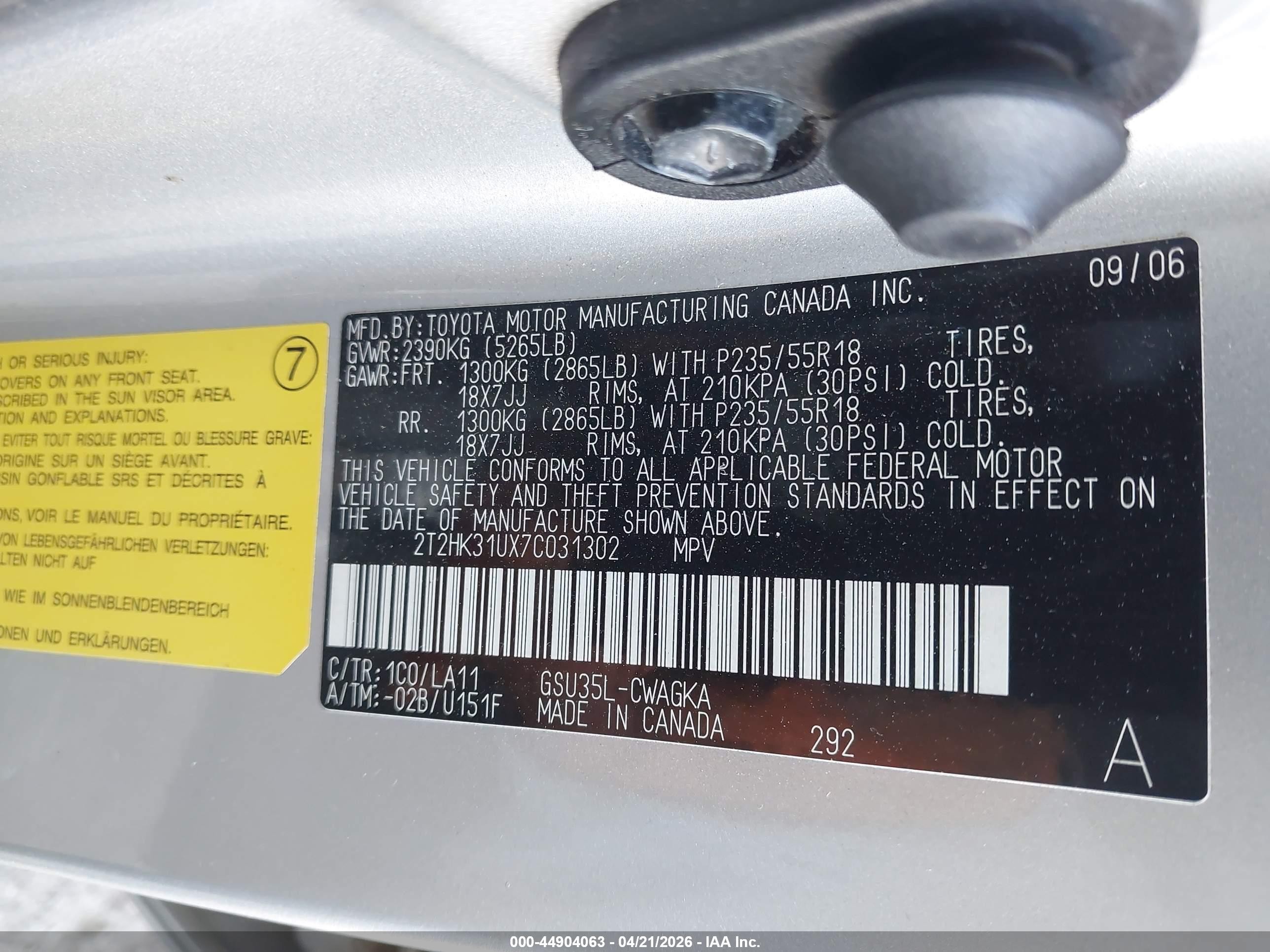2007 Lexus Rx 350   Gray vin: 2T2HK31UX7C031302