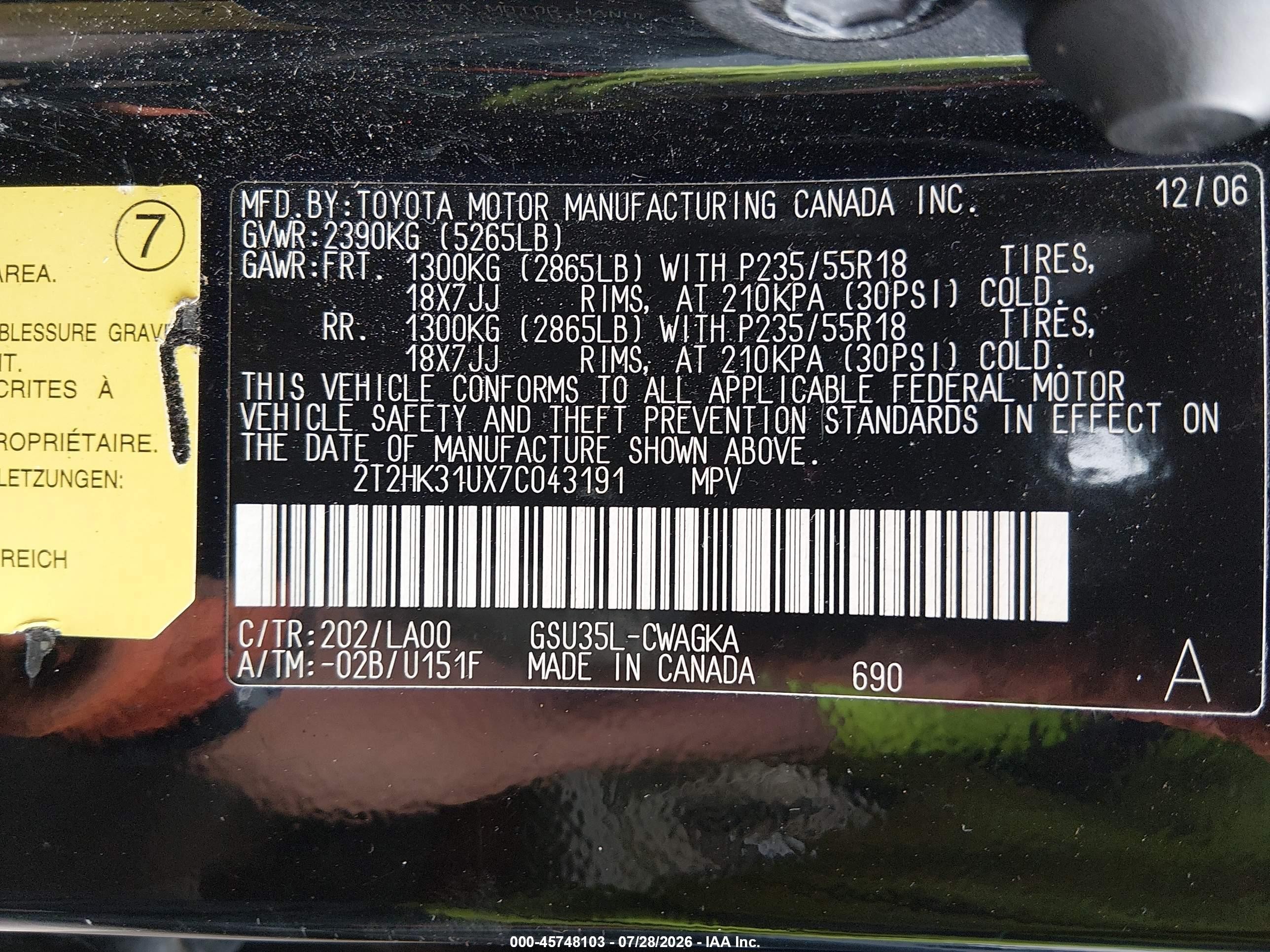 2007 Lexus Rx 350   Black vin: 2T2HK31UX7C043191