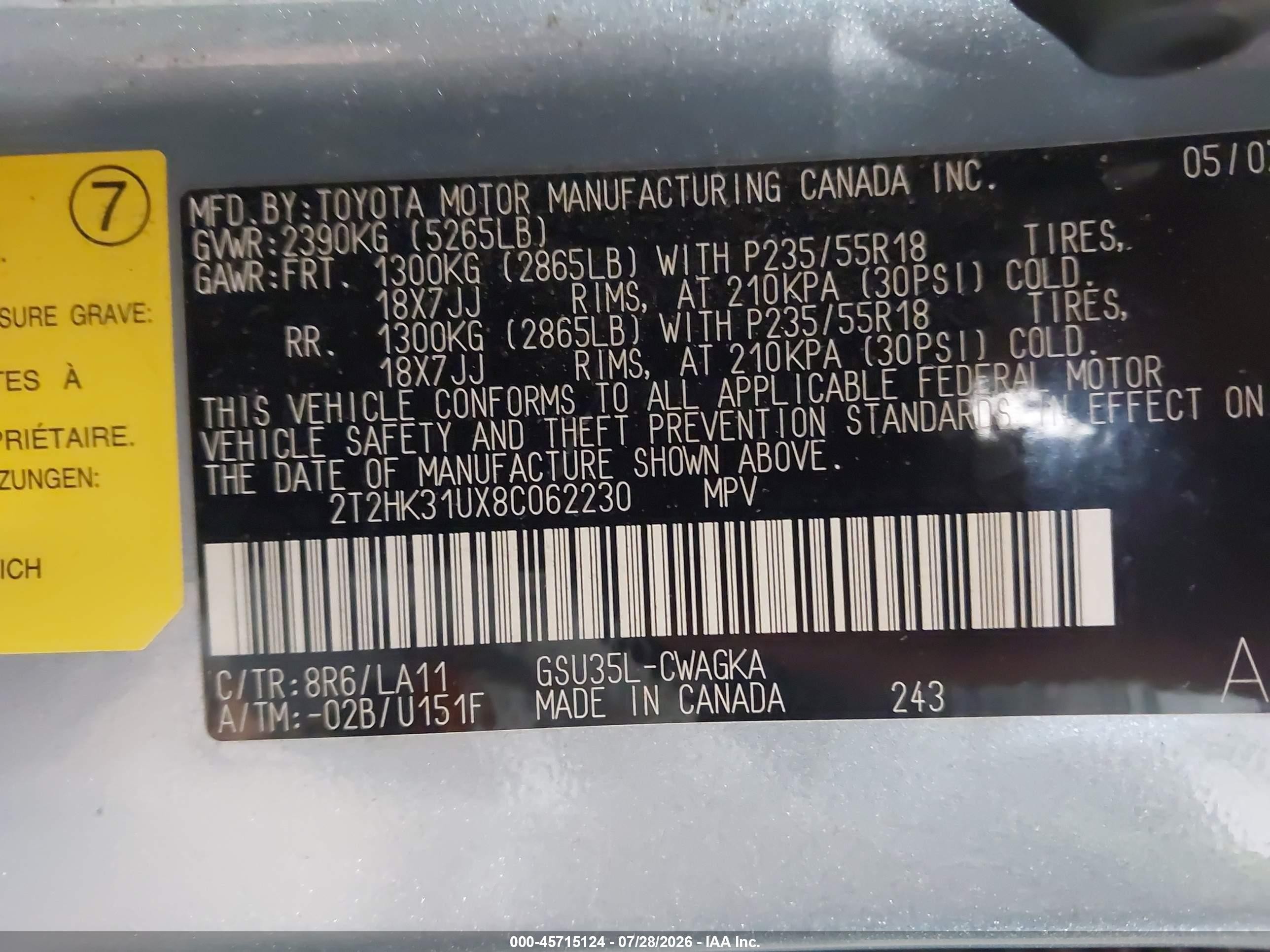 2008 Lexus Rx 350 Blue vin: 2T2HK31UX8C062230