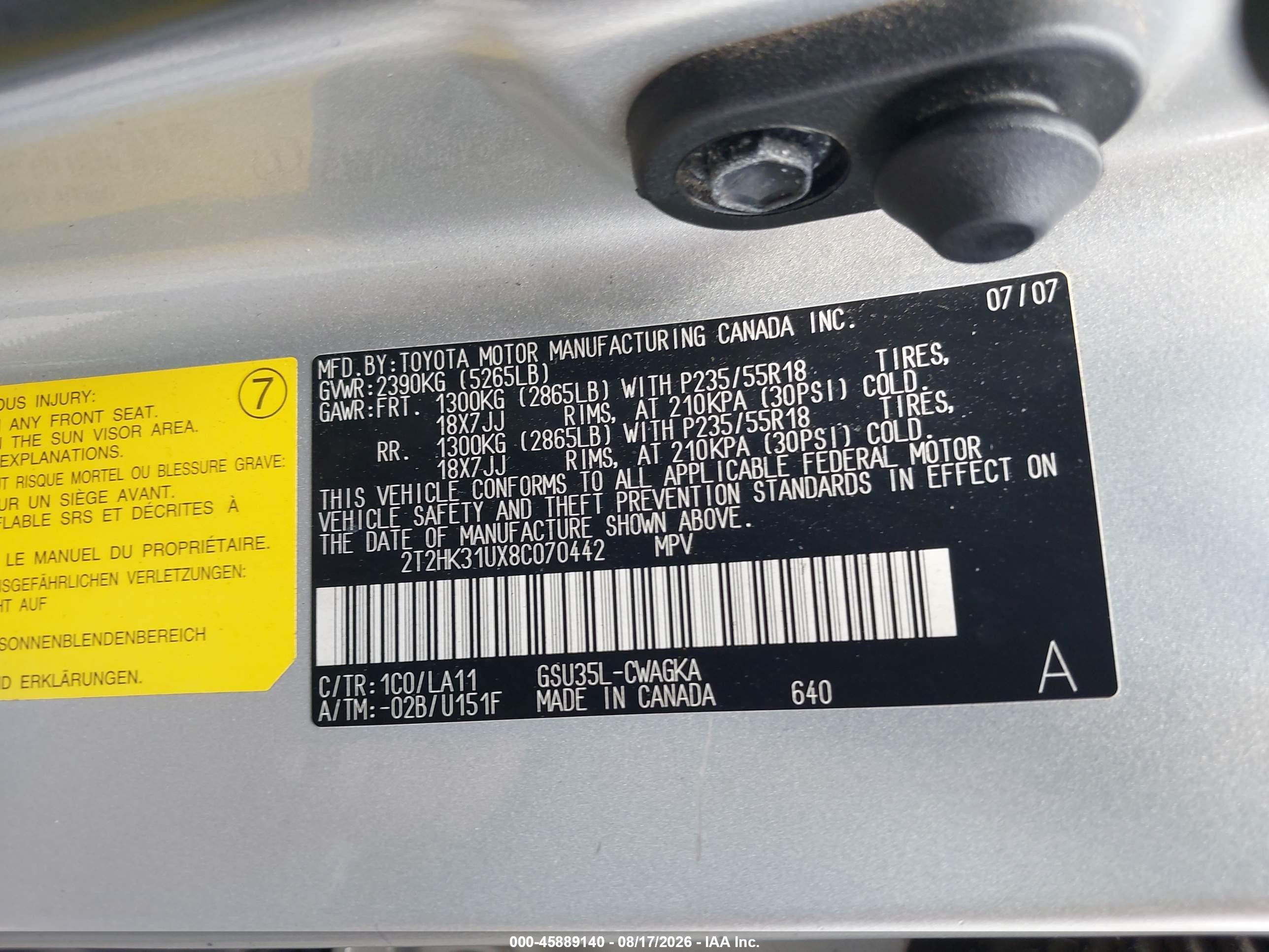 2008 Lexus Rx 350 Silver vin: 2T2HK31UX8C070442