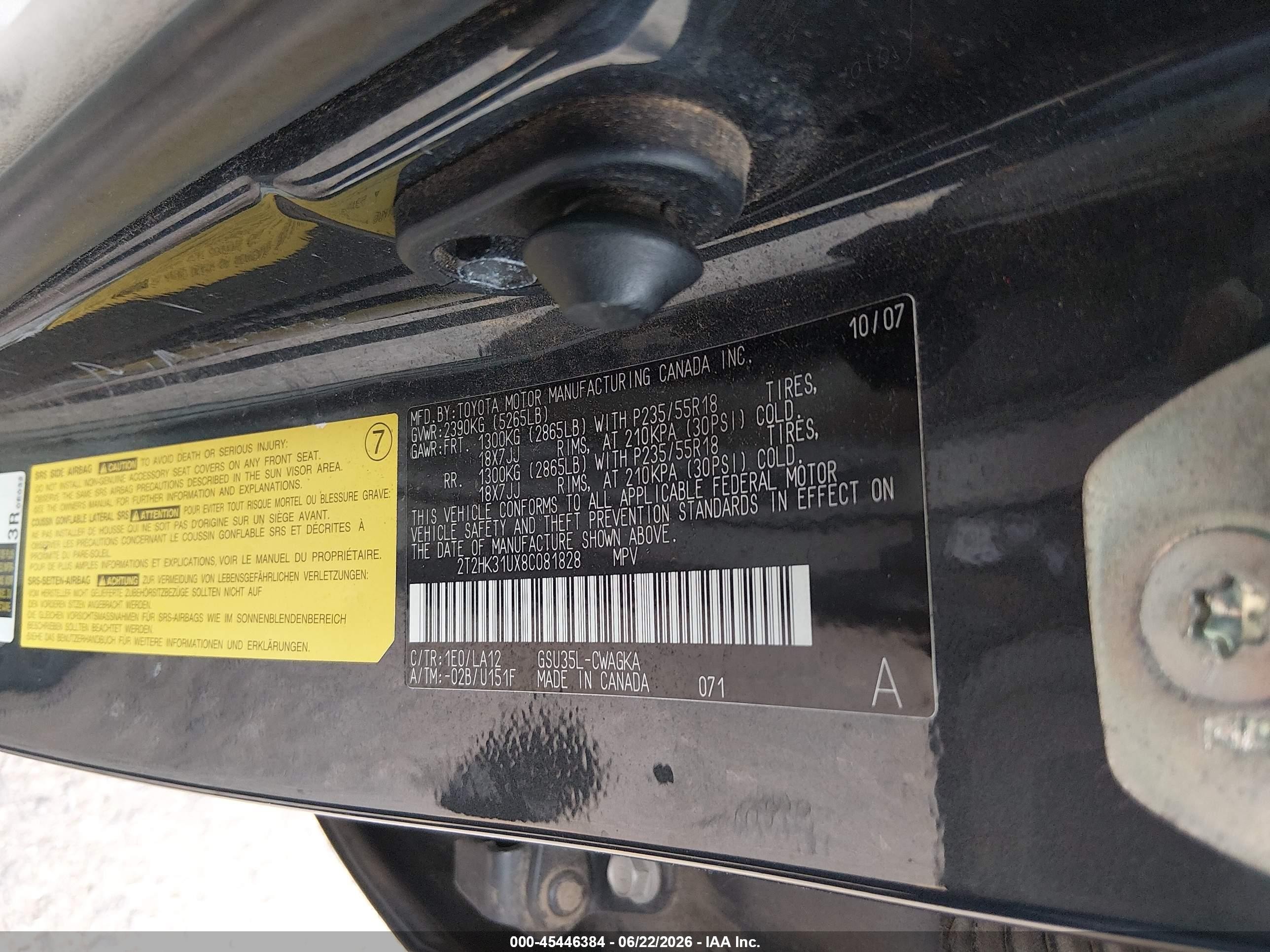 2008 Lexus Rx 350   Black vin: 2T2HK31UX8C081828