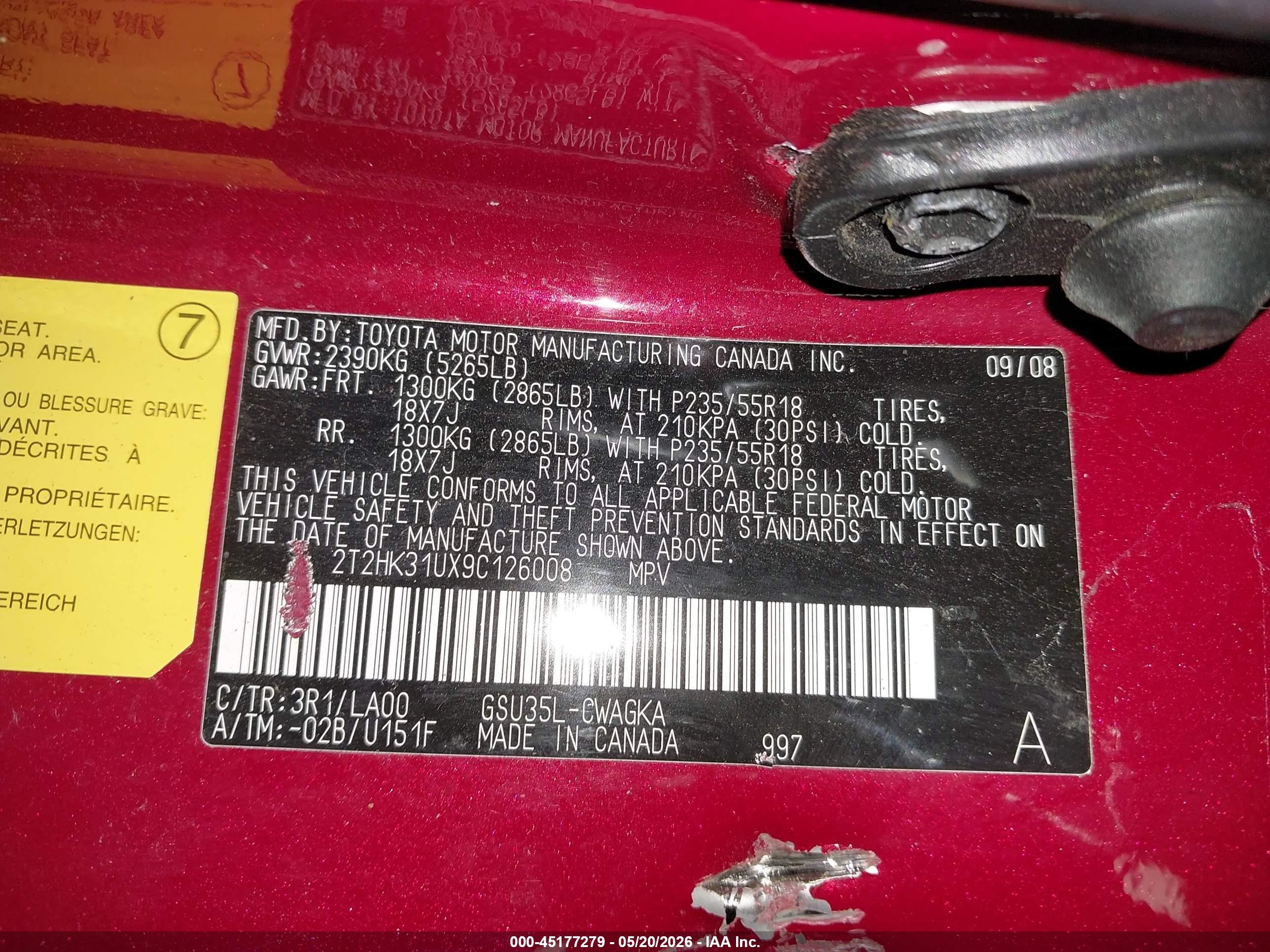 2009 Lexus Rx 350   Red vin: 2T2HK31UX9C126008
