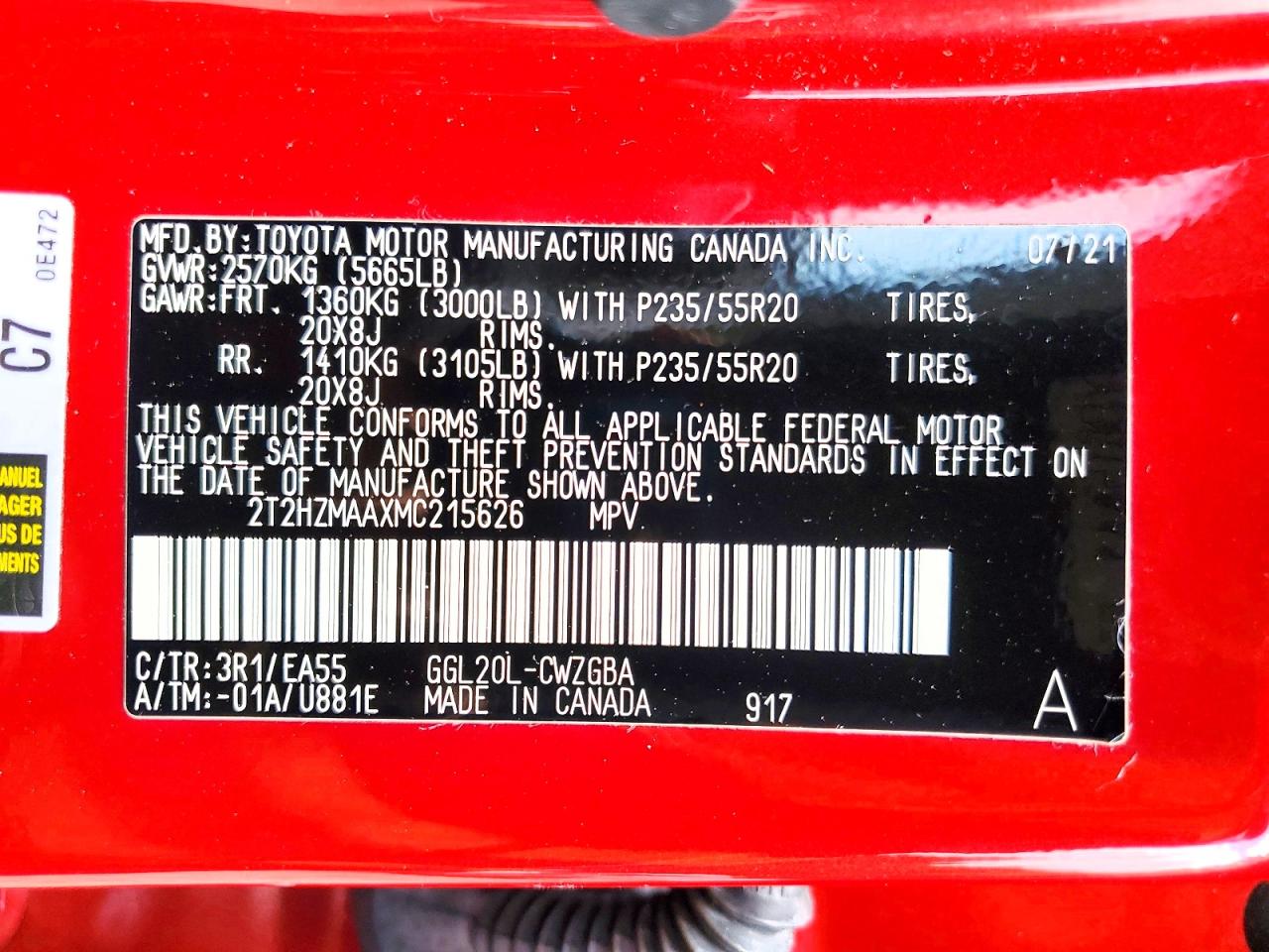 2021 Lexus Rx 350 Red vin: 2T2HZMAAXMC215626
