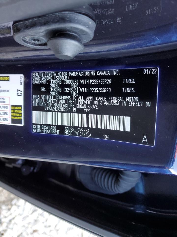 2022 Lexus Rx 350 Blue vin: 2T2JZMDA2NC331949
