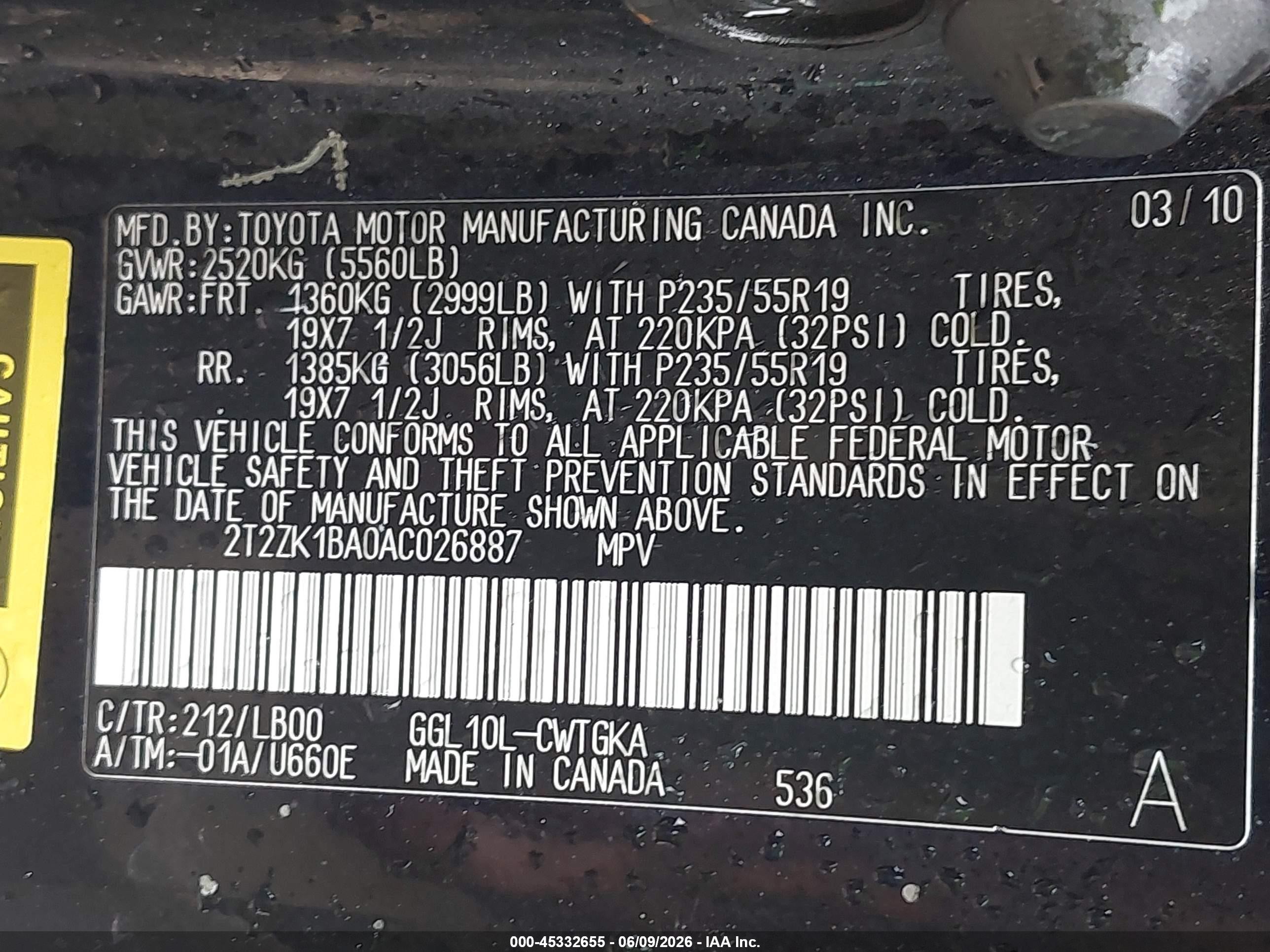 2010 Lexus Rx 350   Black vin: 2T2ZK1BA0AC026887