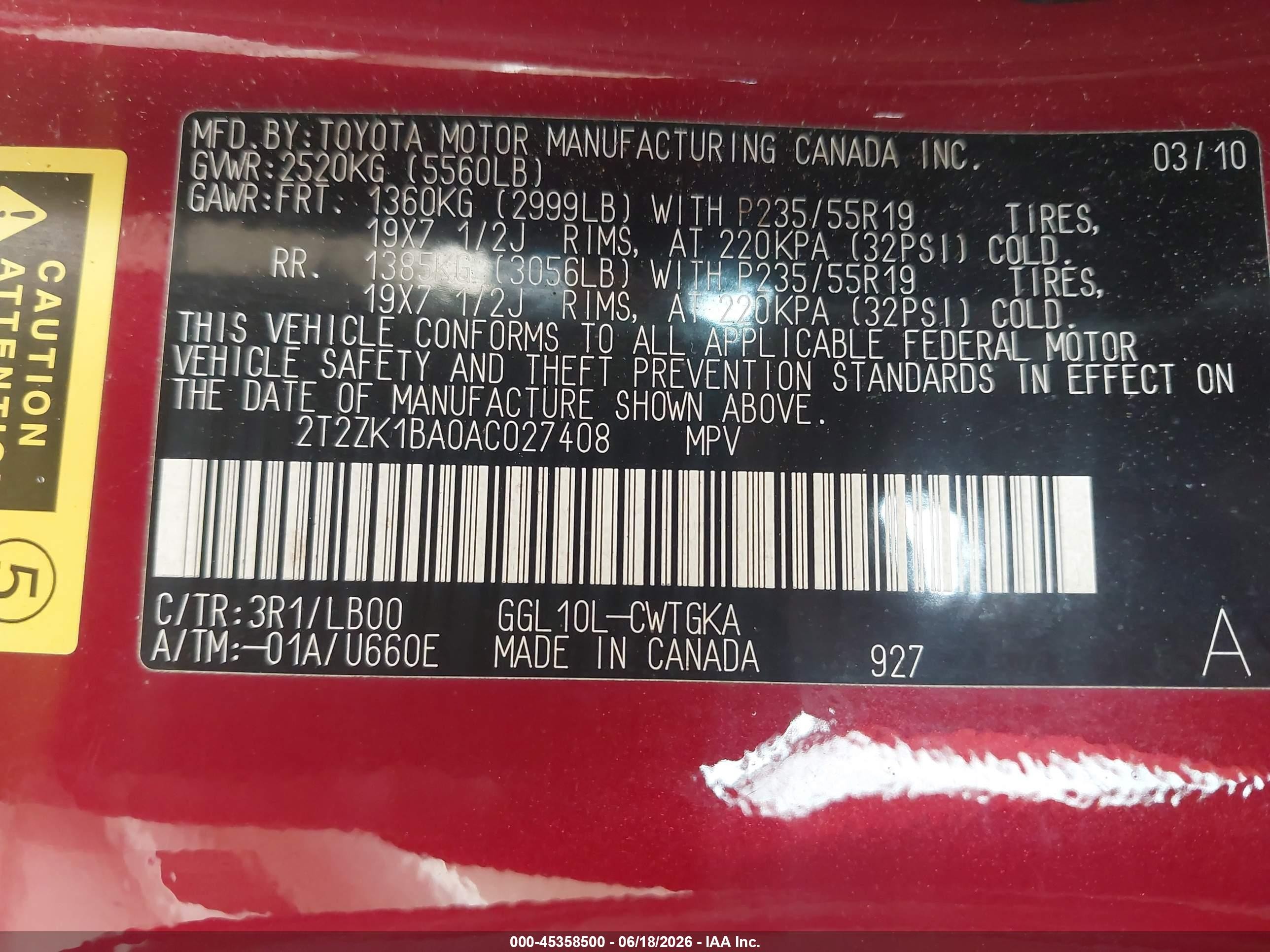 2010 Lexus Rx 350   Red vin: 2T2ZK1BA0AC027408