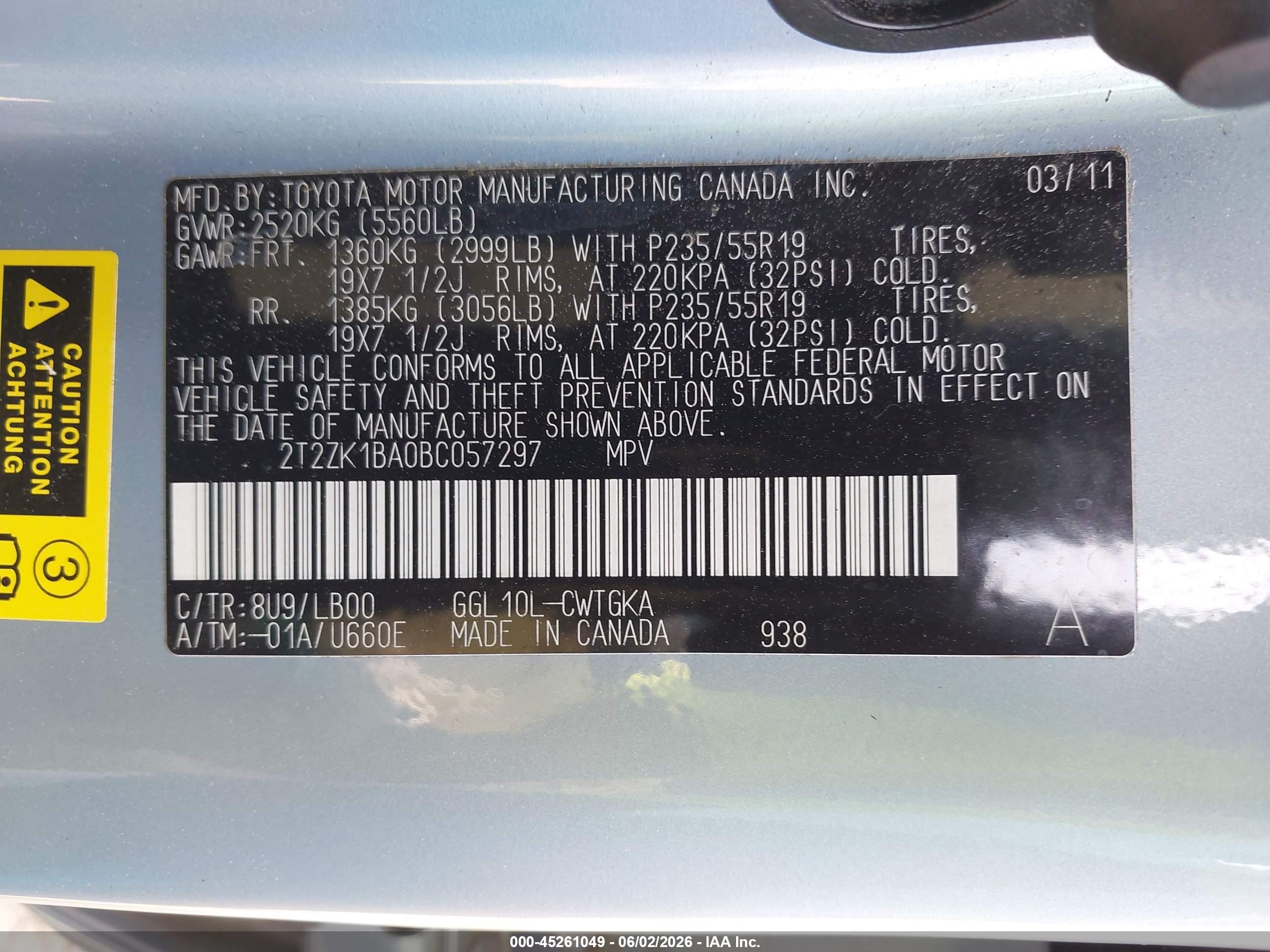 2011 Lexus Rx 350   Light Blue vin: 2T2ZK1BA0BC057297