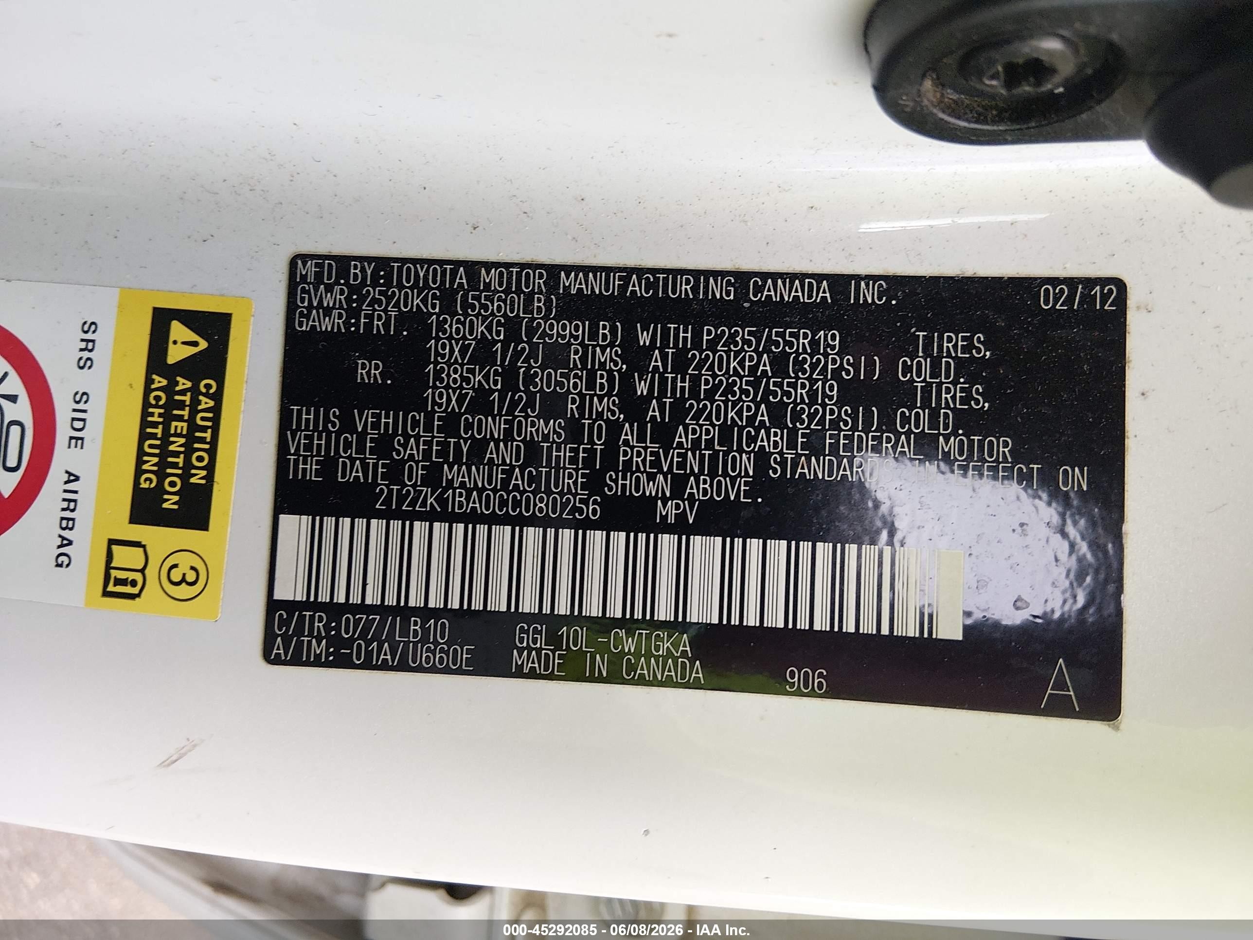 2012 Lexus Rx 350 White vin: 2T2ZK1BA0CC080256