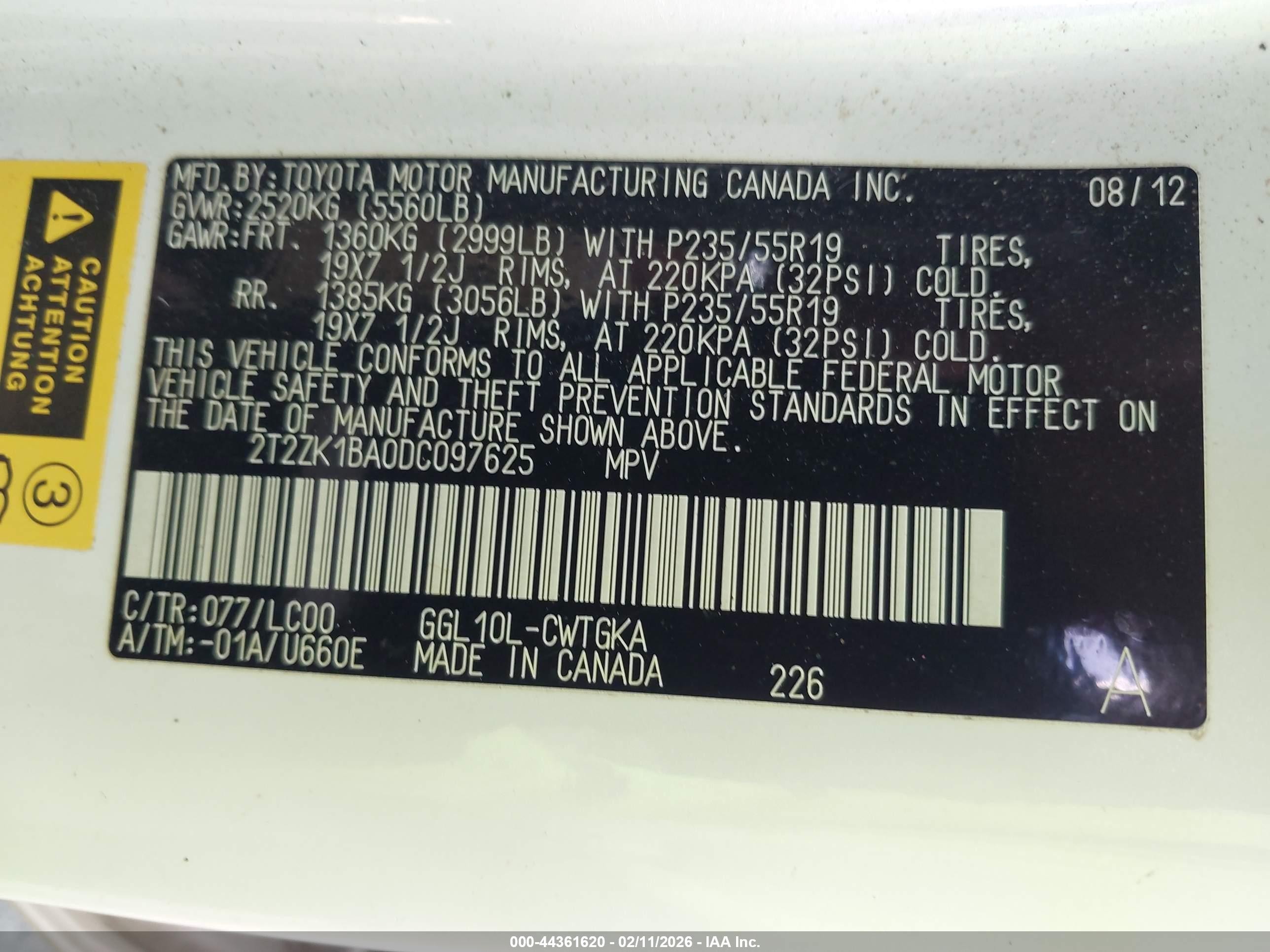 2013 Lexus Rx 350   White vin: 2T2ZK1BA0DC097625