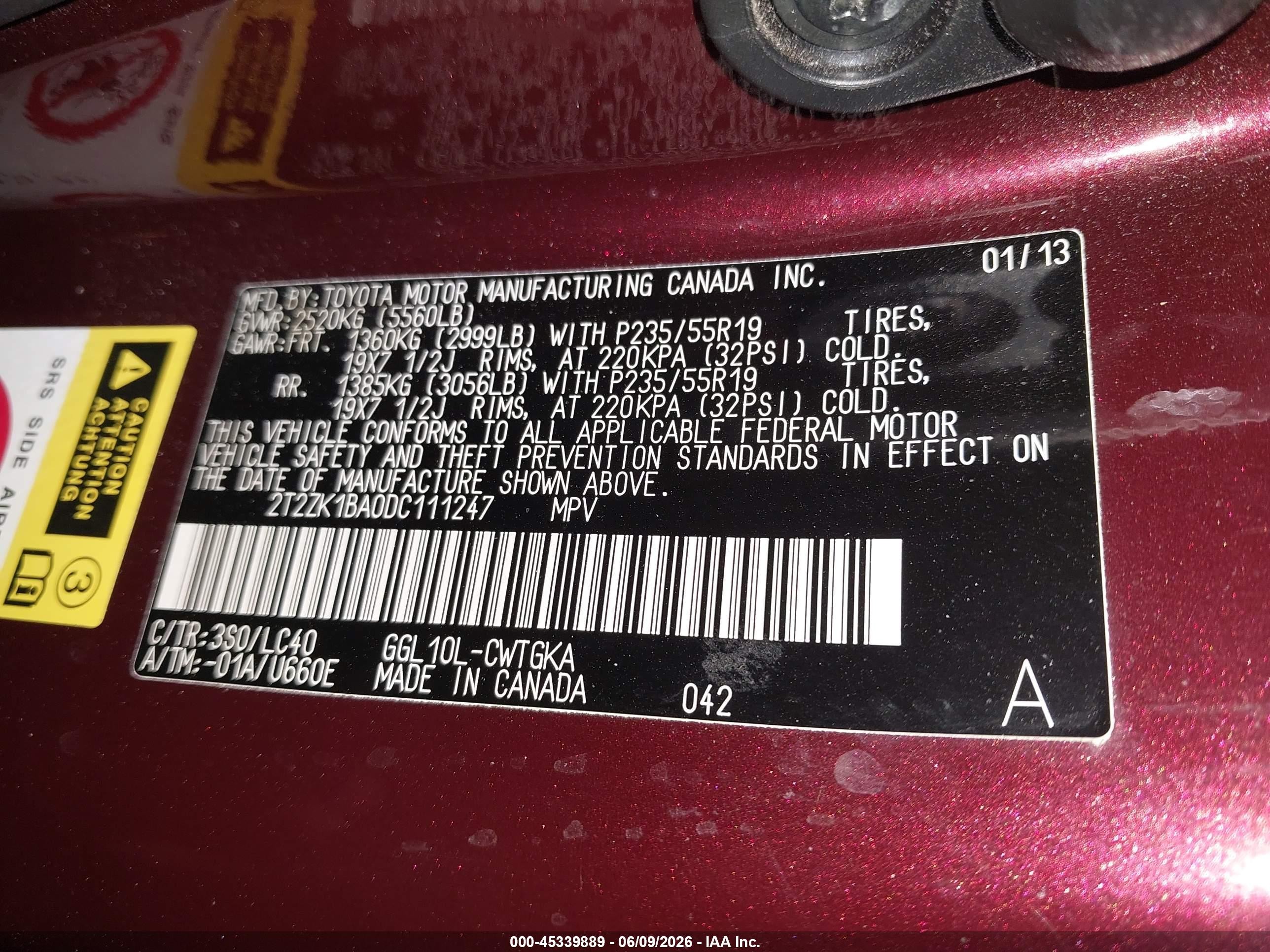 2013 Lexus Rx 350 Burgundy vin: 2T2ZK1BA0DC111247