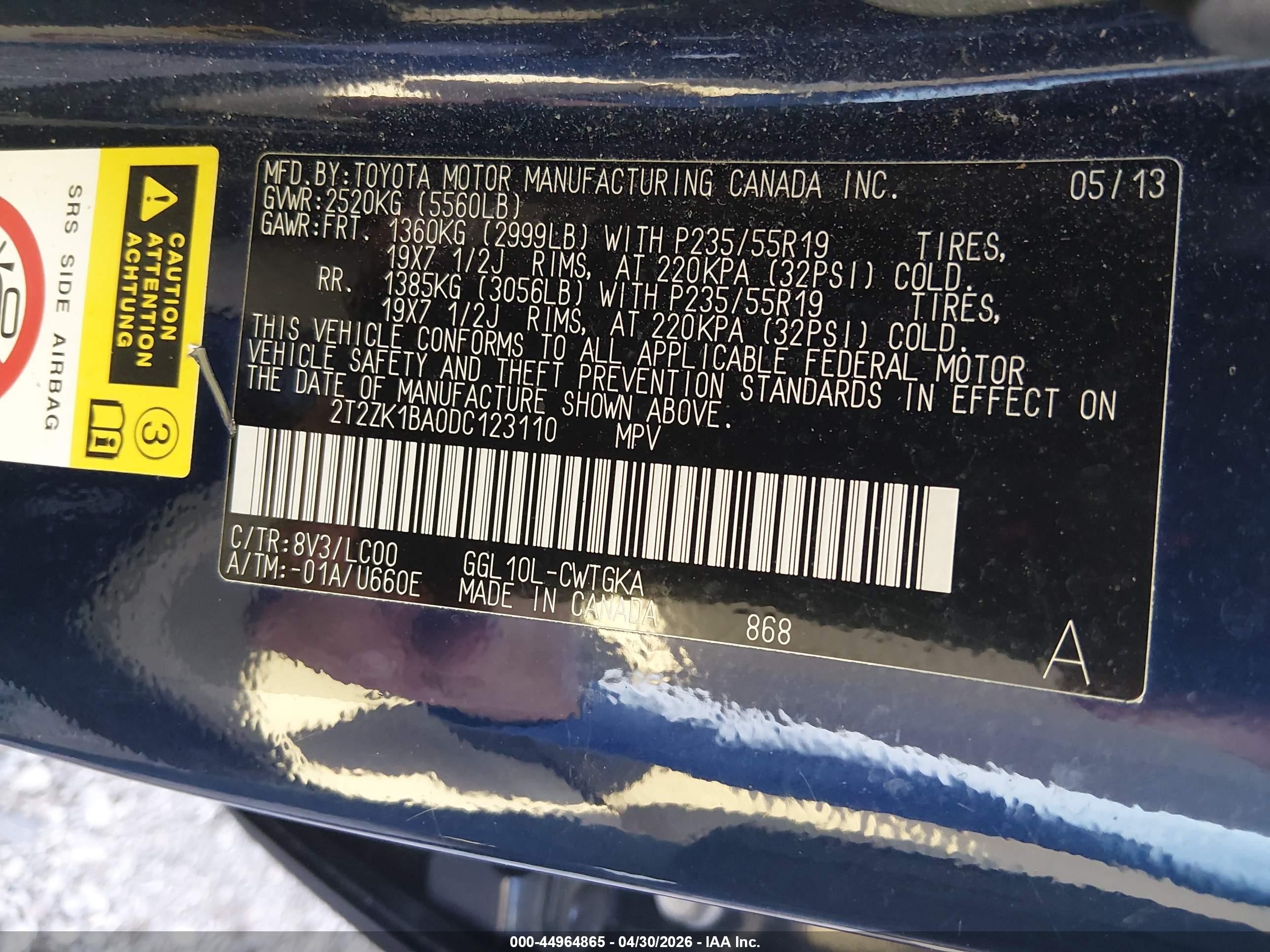 2013 Lexus Rx 350 Blue vin: 2T2ZK1BA0DC123110