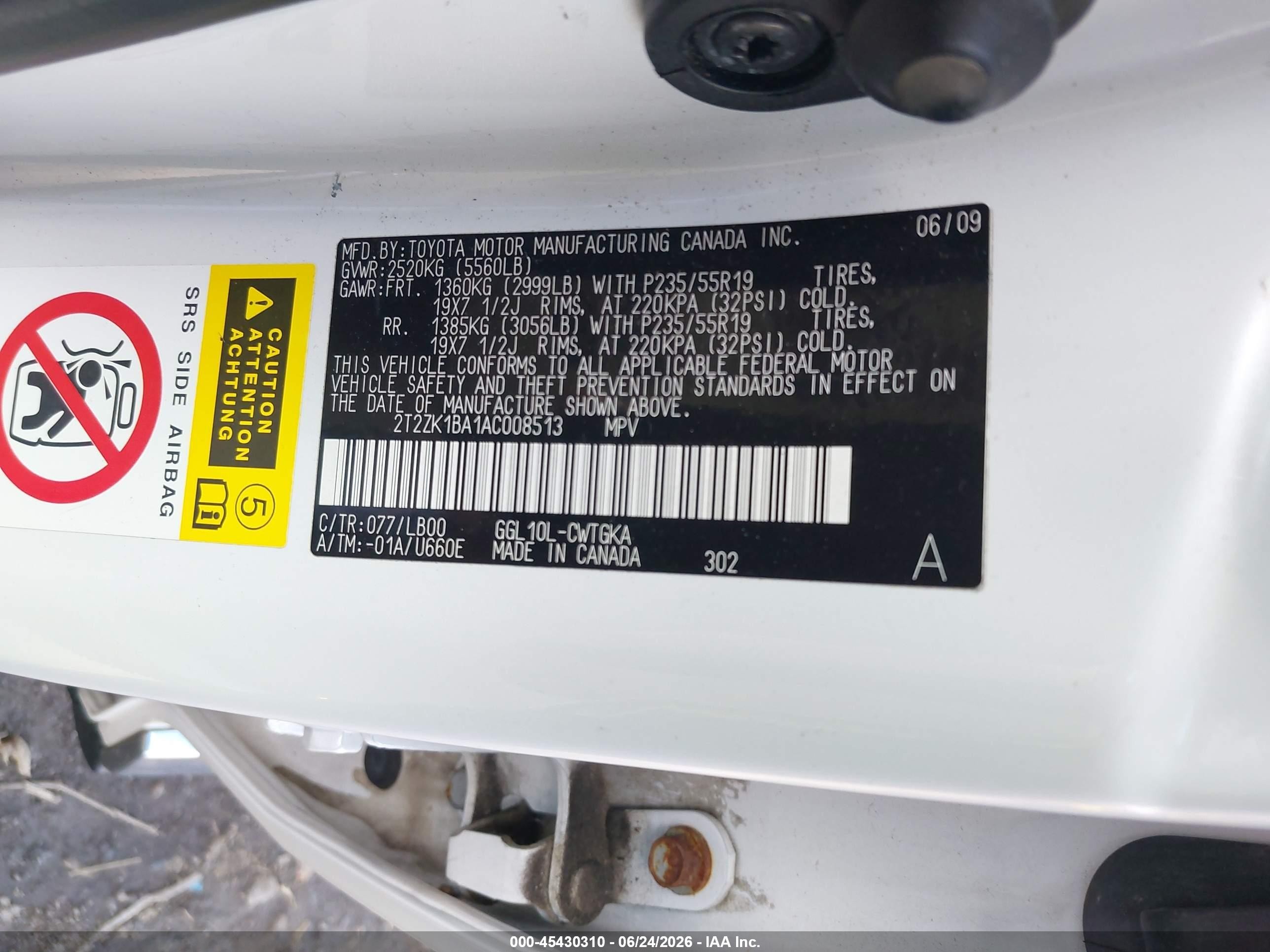 2010 Lexus Rx 350   White vin: 2T2ZK1BA1AC008513