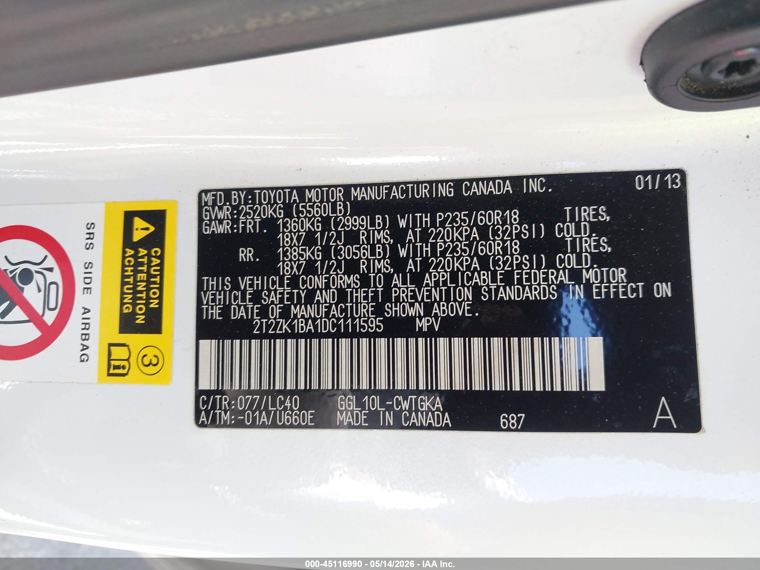 2013 Lexus Rx 350 White vin: 2T2ZK1BA1DC111595