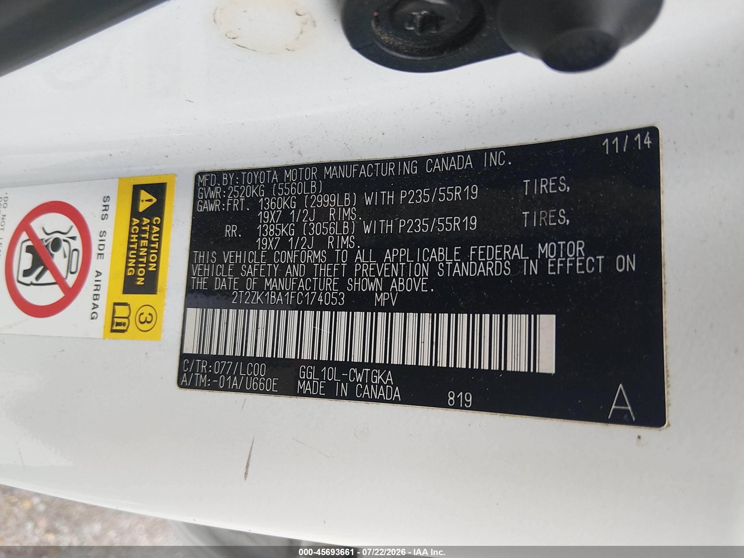 2015 Lexus Rx 350   White vin: 2T2ZK1BA1FC174053