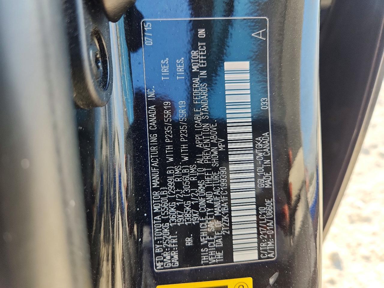2015 Lexus Rx 350 Base Black vin: 2T2ZK1BA1FC199390