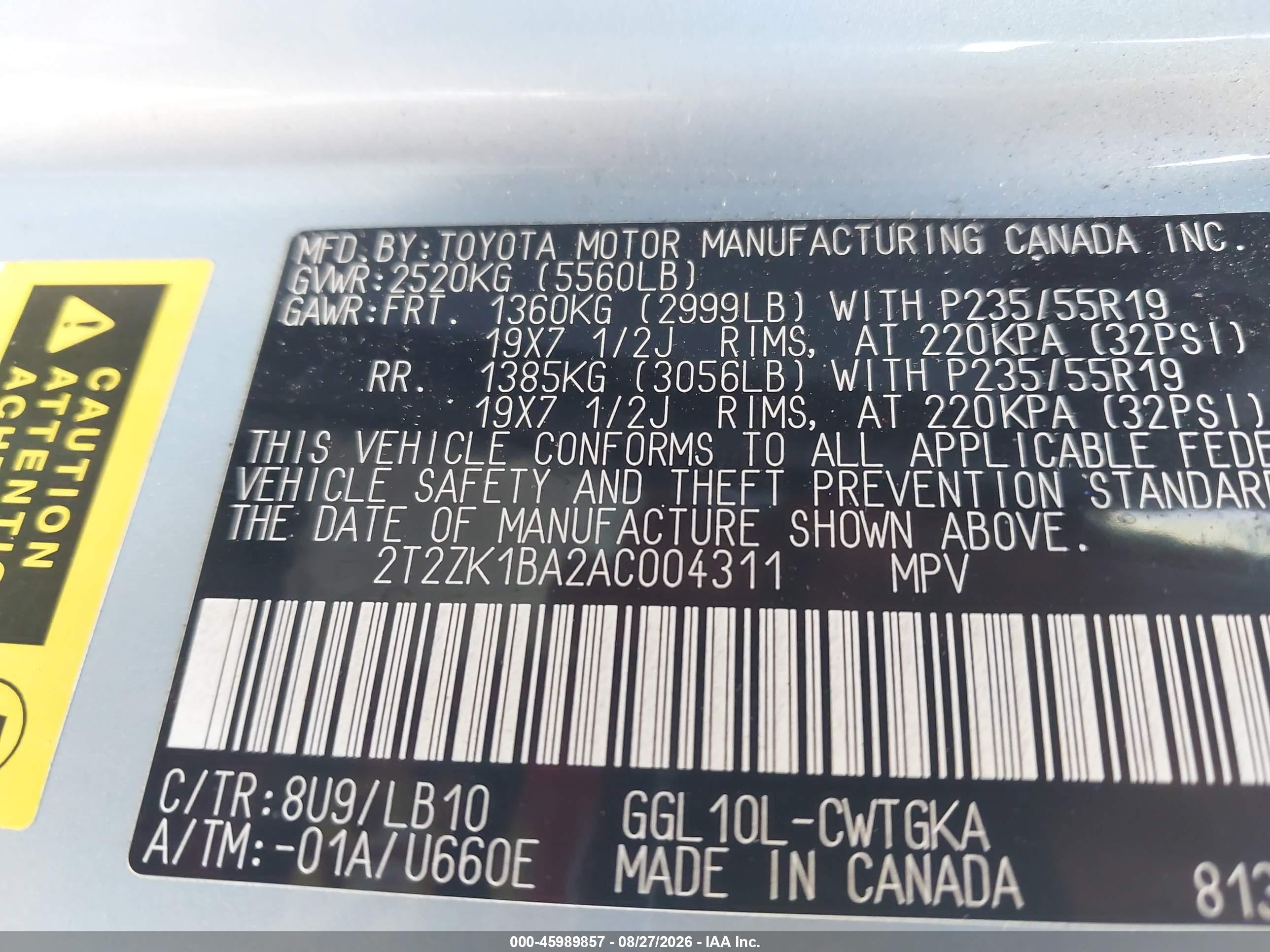 2010 Lexus Rx 350 Light Blue vin: 2T2ZK1BA2AC004311