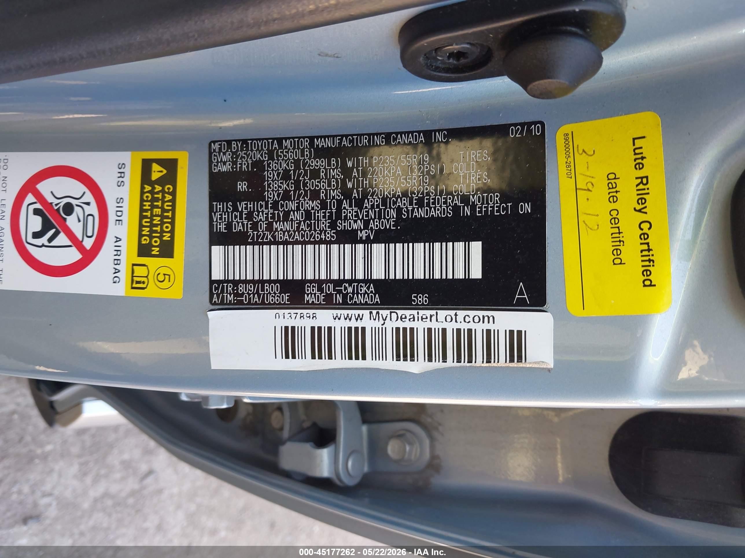 2010 Lexus Rx 350   Light Blue vin: 2T2ZK1BA2AC026485