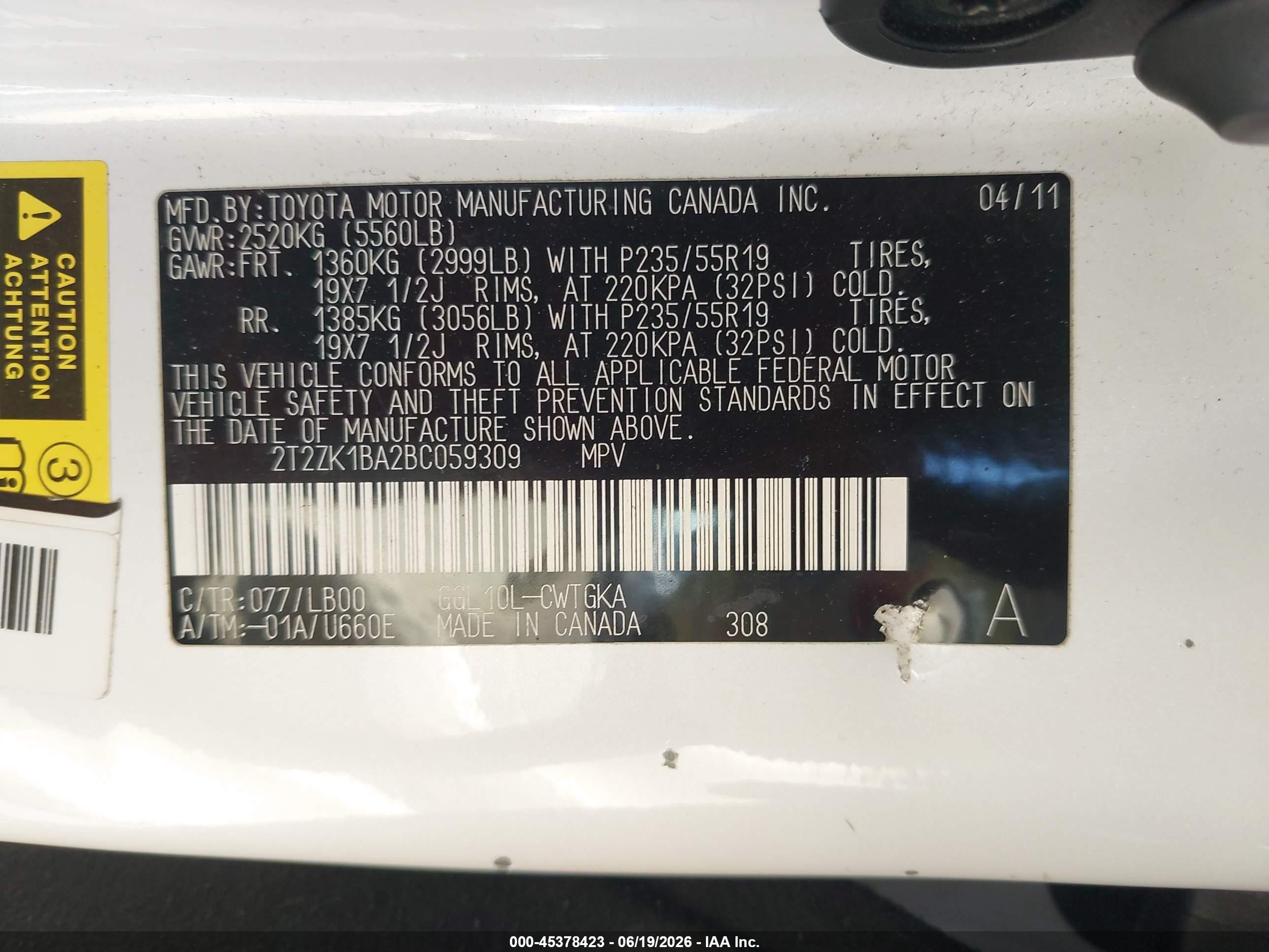 2011 Lexus Rx 350   White vin: 2T2ZK1BA2BC059309