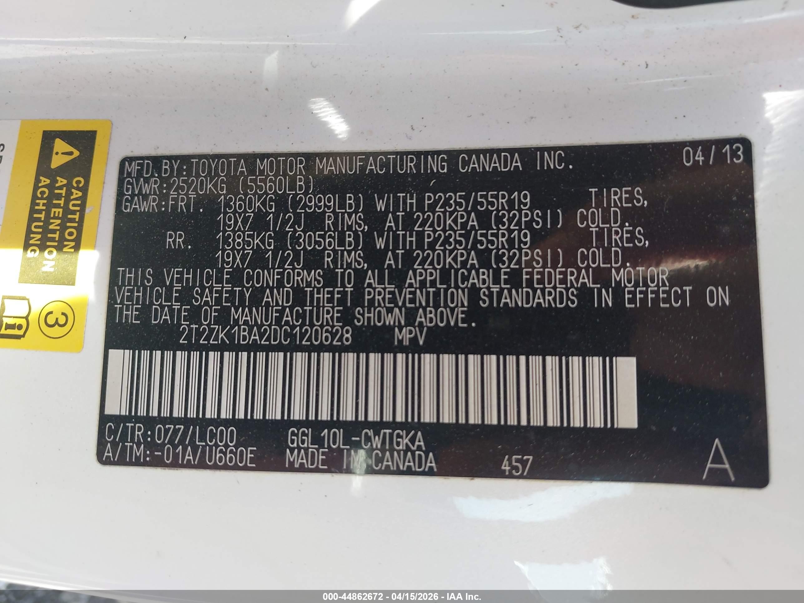 2013 Lexus Rx 350   White vin: 2T2ZK1BA2DC120628