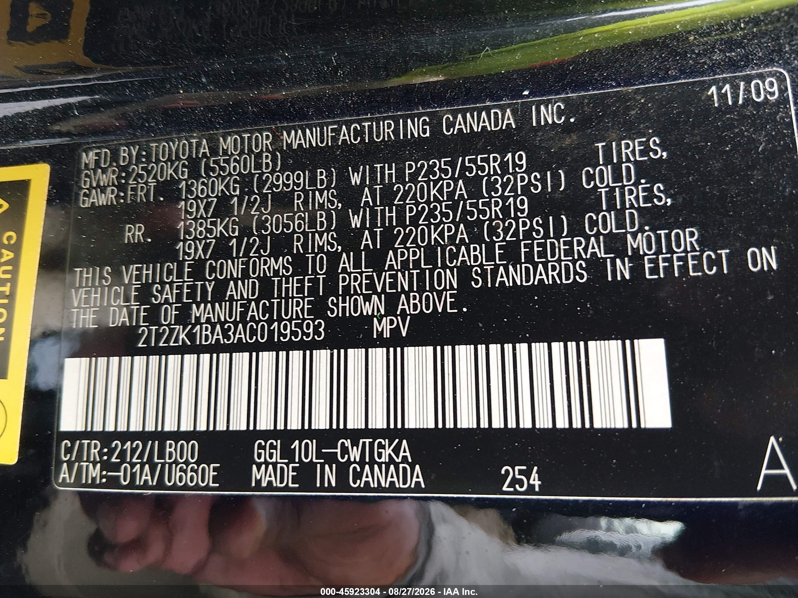 2010 Lexus Rx 350   Black vin: 2T2ZK1BA3AC019593