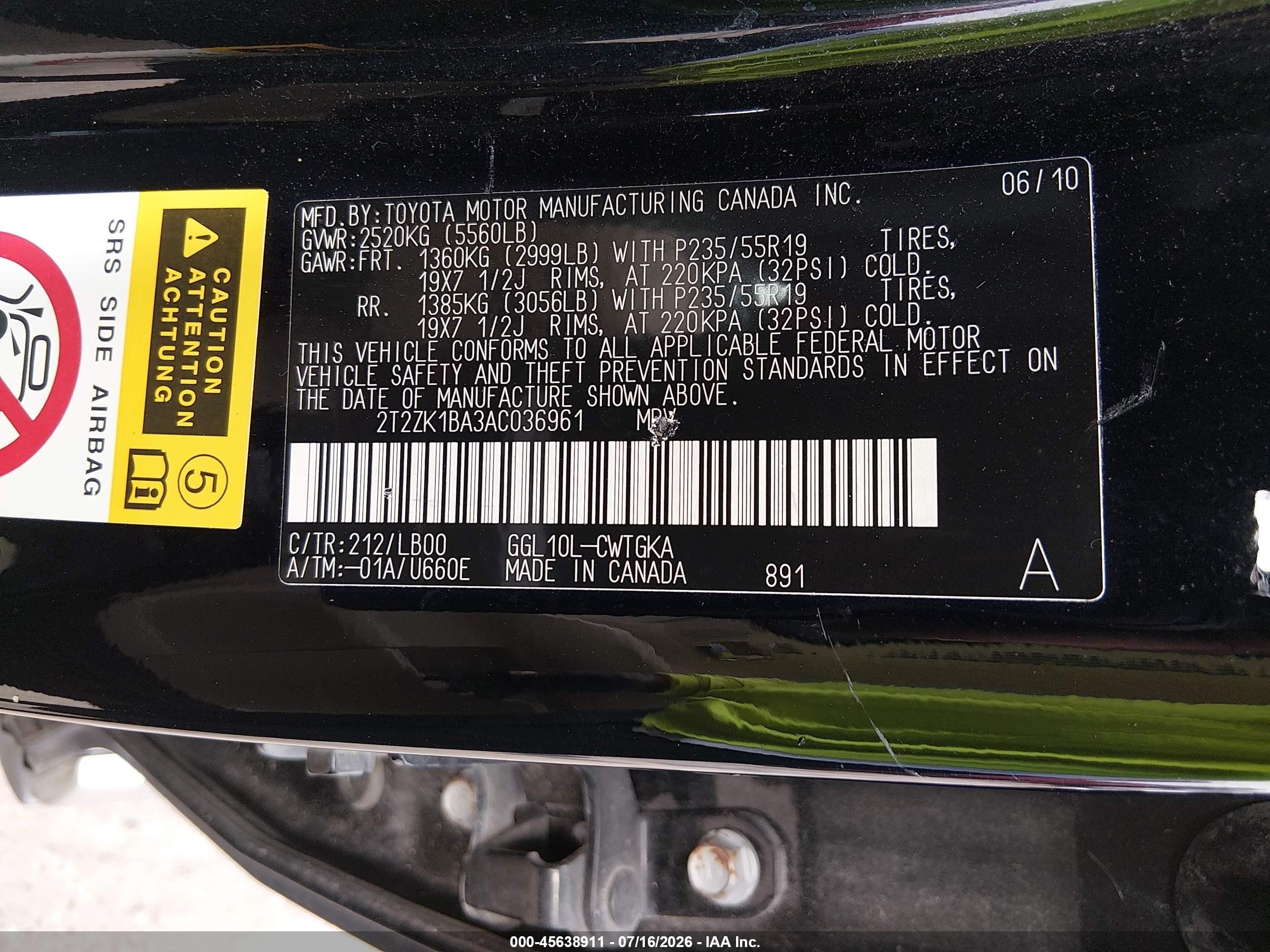 2010 Lexus Rx 350 Черный vin: 2T2ZK1BA3AC036961