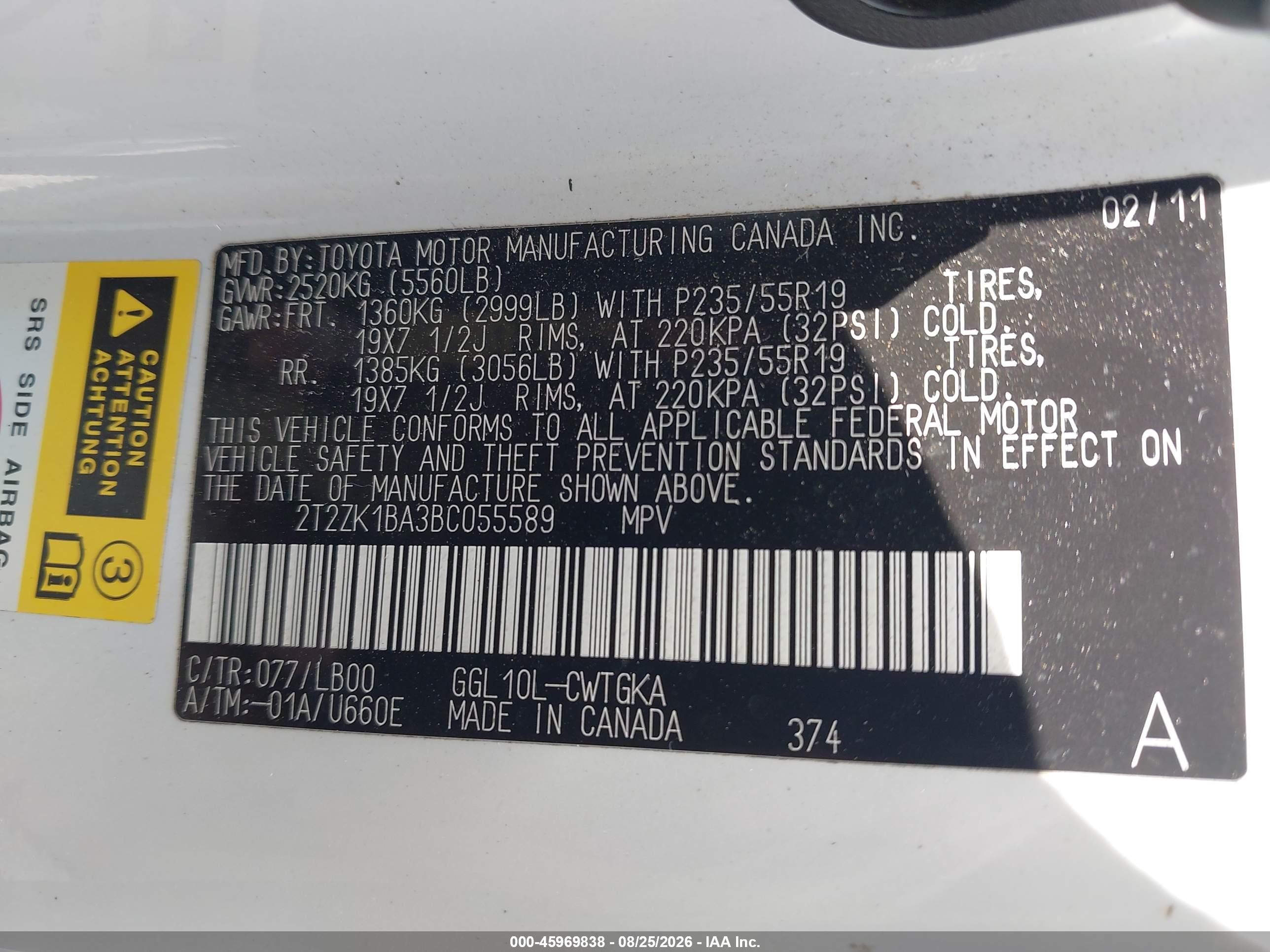 2011 Lexus Rx 350 White vin: 2T2ZK1BA3BC055589