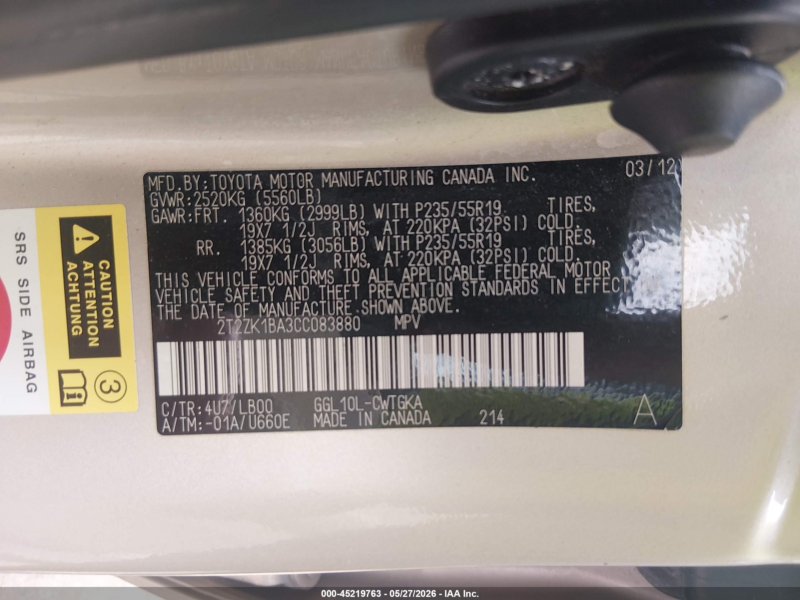 2012 Lexus Rx 350   Champagne vin: 2T2ZK1BA3CC083880