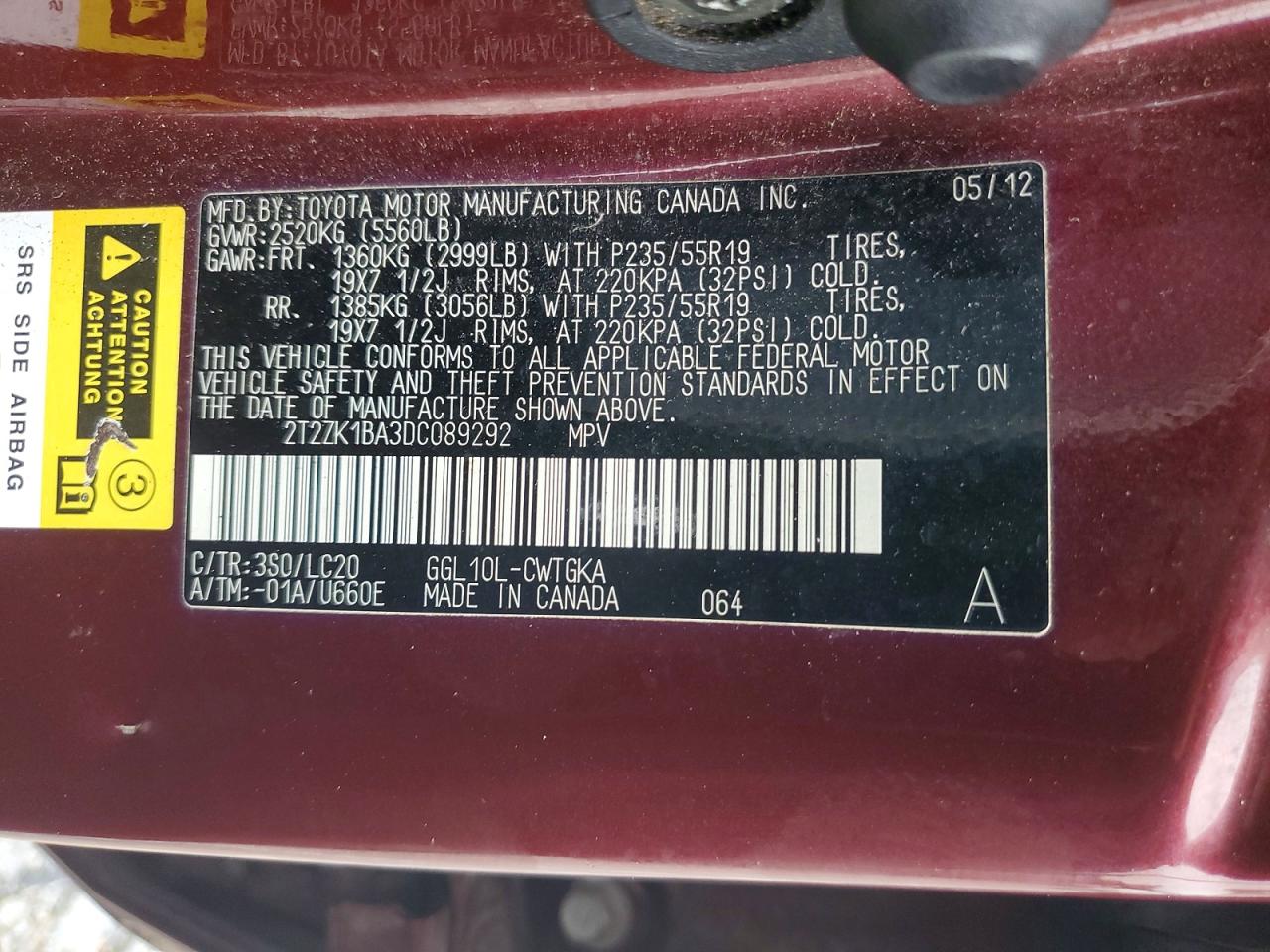 2013 Lexus Rx 350 Burgundy vin: 2T2ZK1BA3DC089292