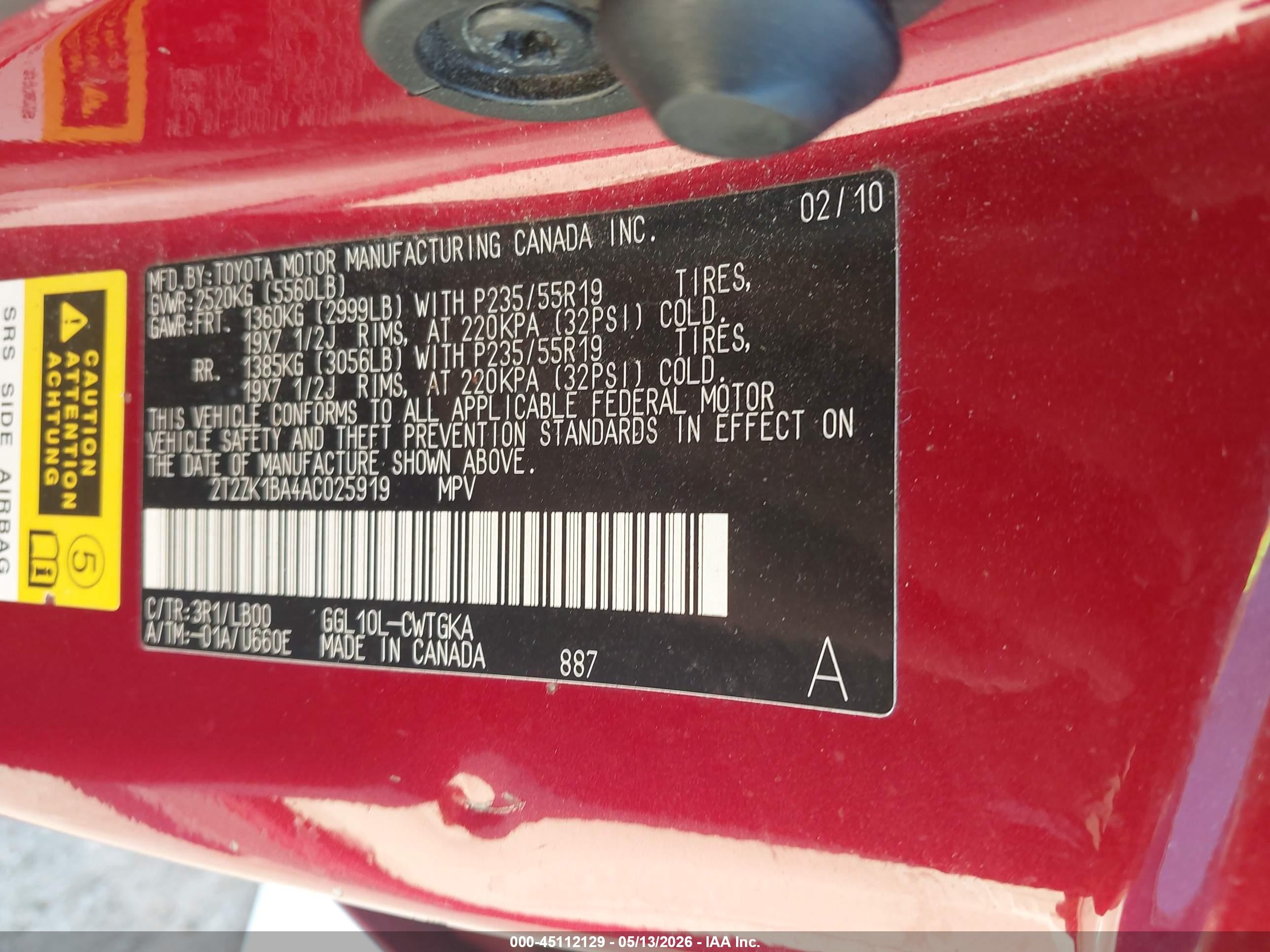 2010 Lexus Rx 350 Red vin: 2T2ZK1BA4AC025919