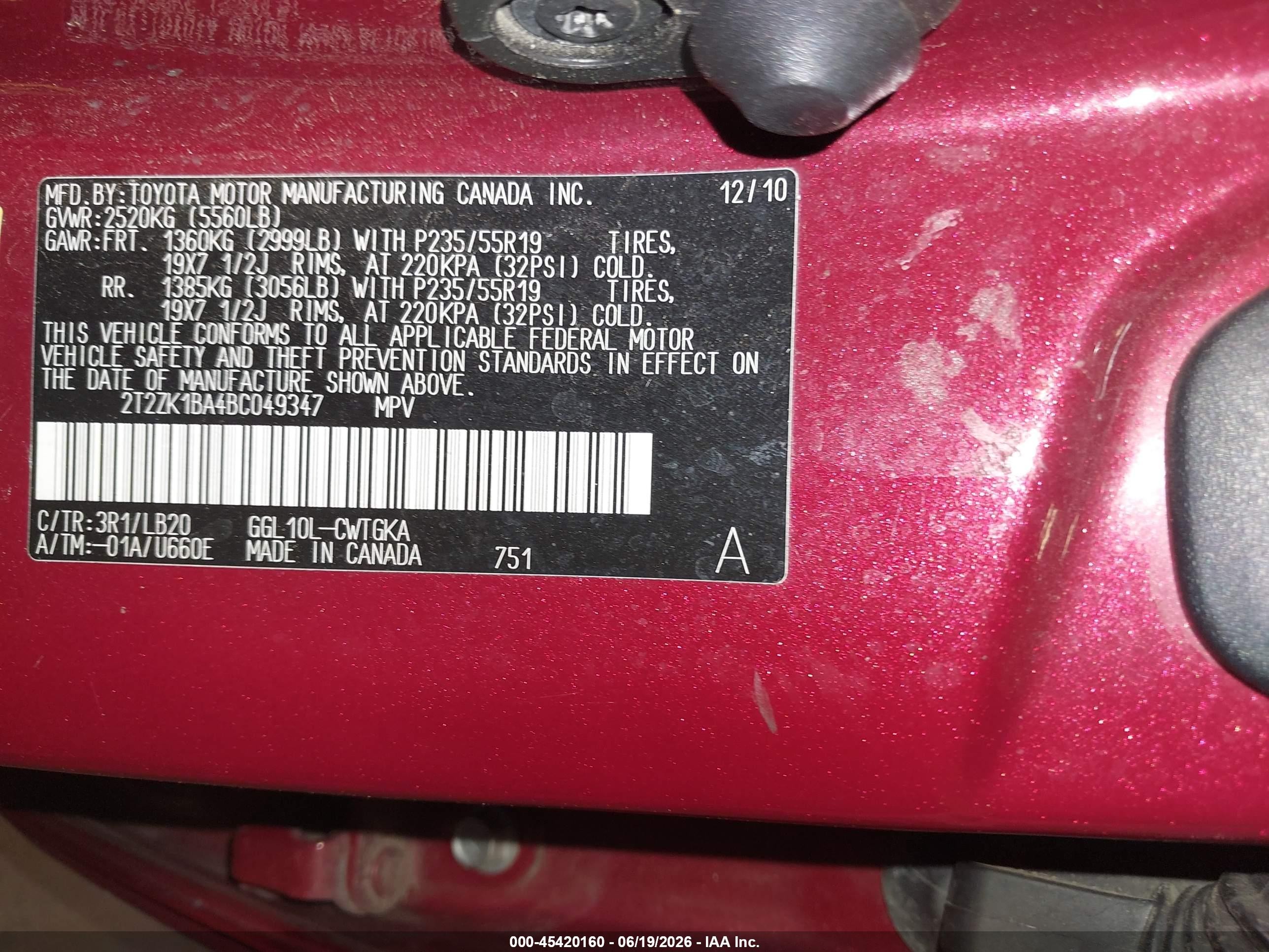 2011 Lexus Rx 350   Red vin: 2T2ZK1BA4BC049347