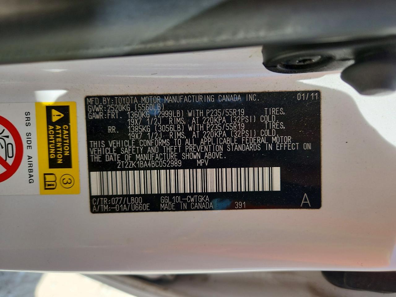 2011 Lexus Rx 350 White vin: 2T2ZK1BA4BC052989