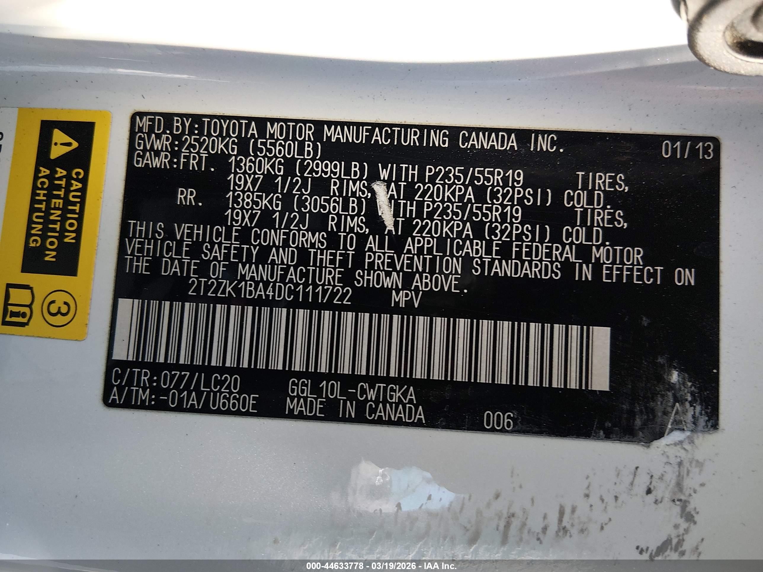 2013 Lexus Rx 350   White vin: 2T2ZK1BA4DC111722