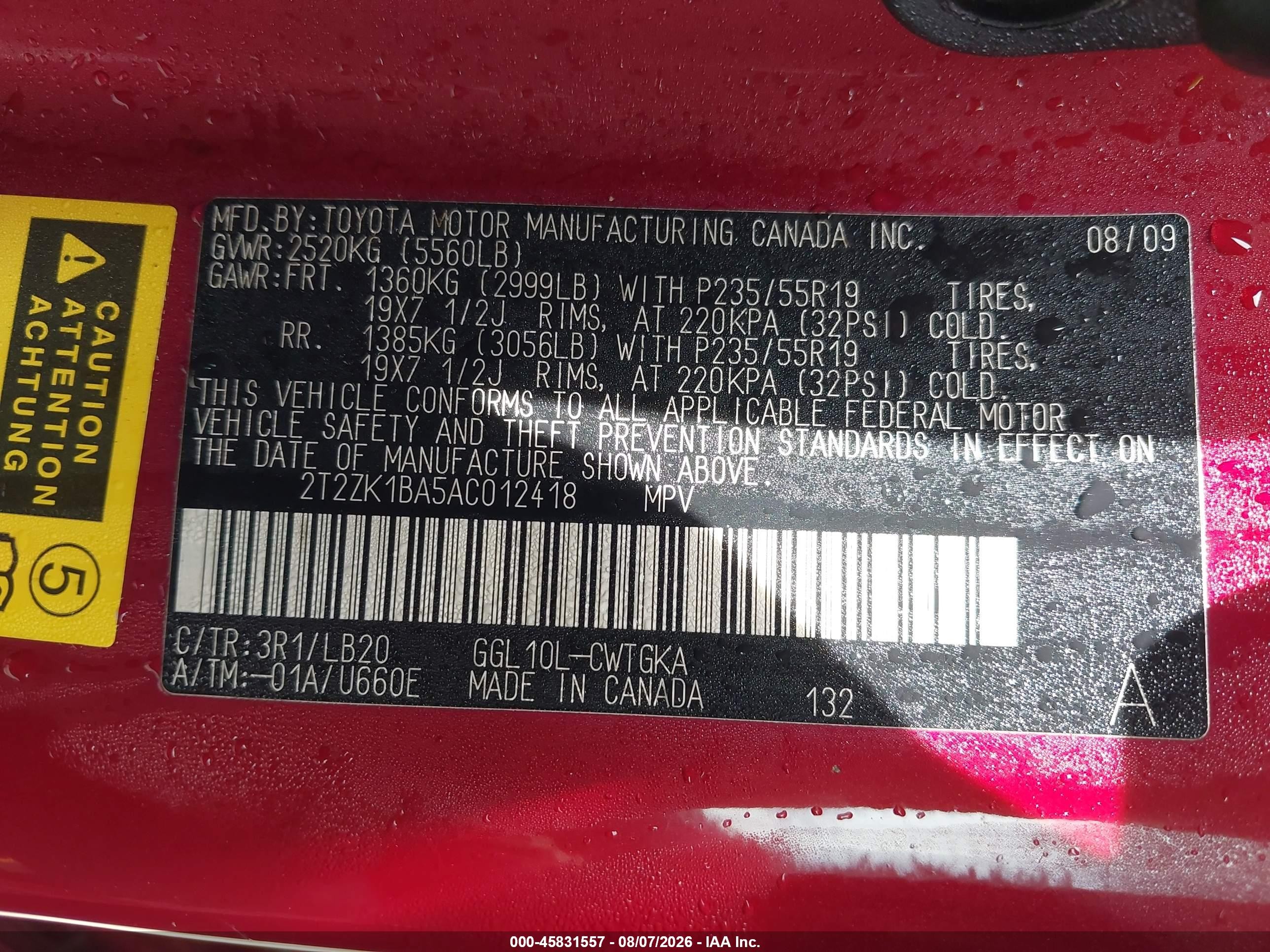 2010 Lexus Rx 350   Red vin: 2T2ZK1BA5AC012418